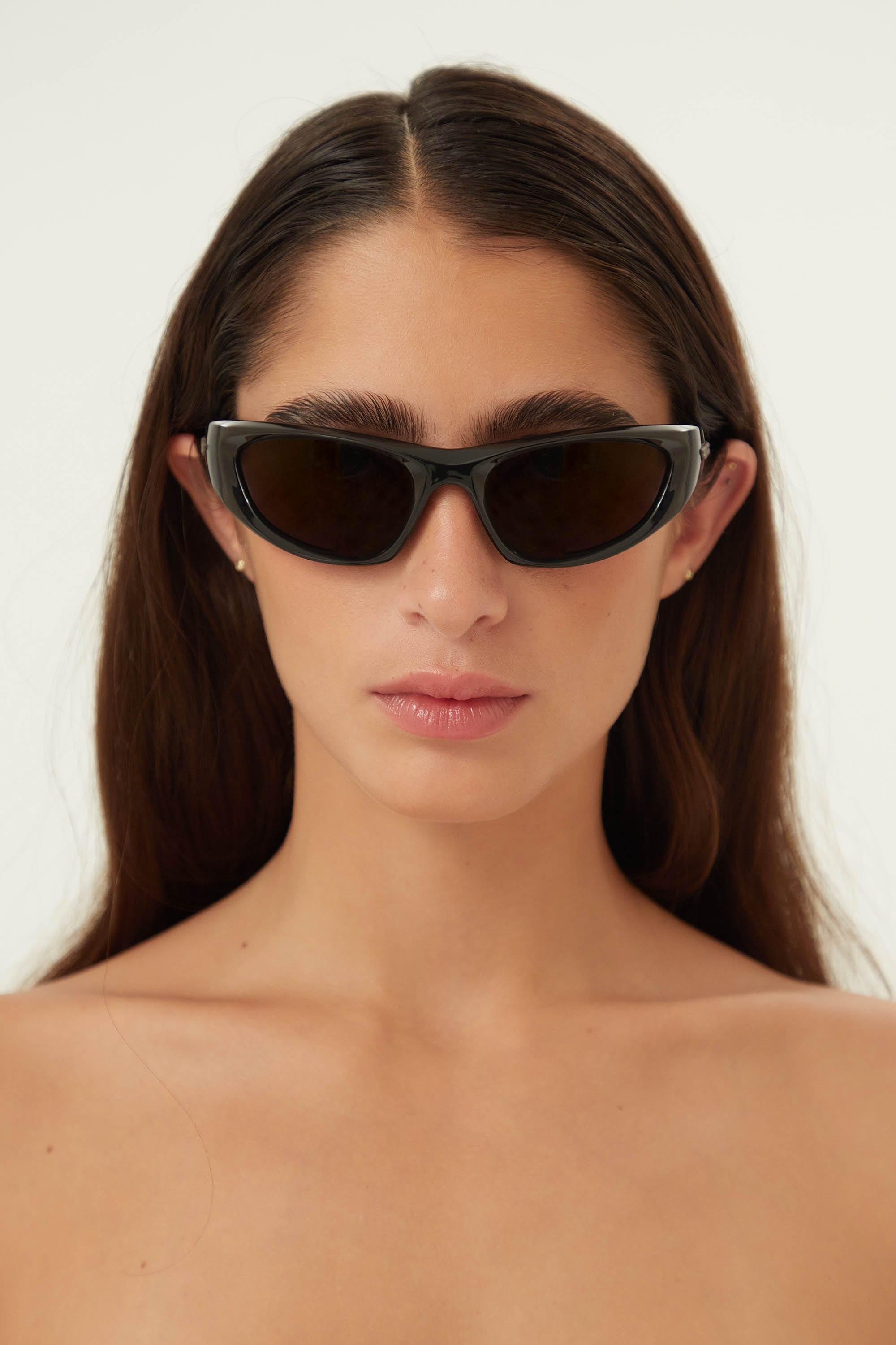 Bottega Veneta wrap around black sunglasses