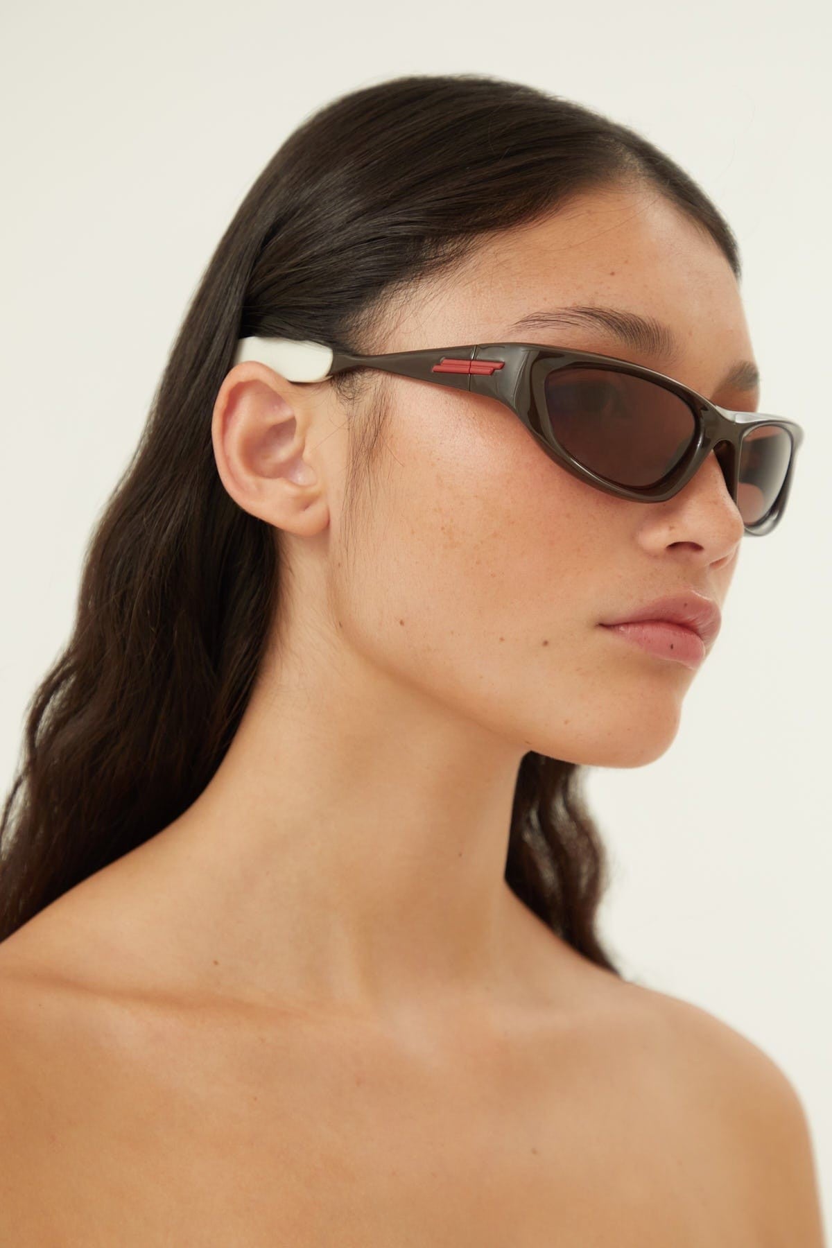 Bottega Veneta wrap around brown sunglasses