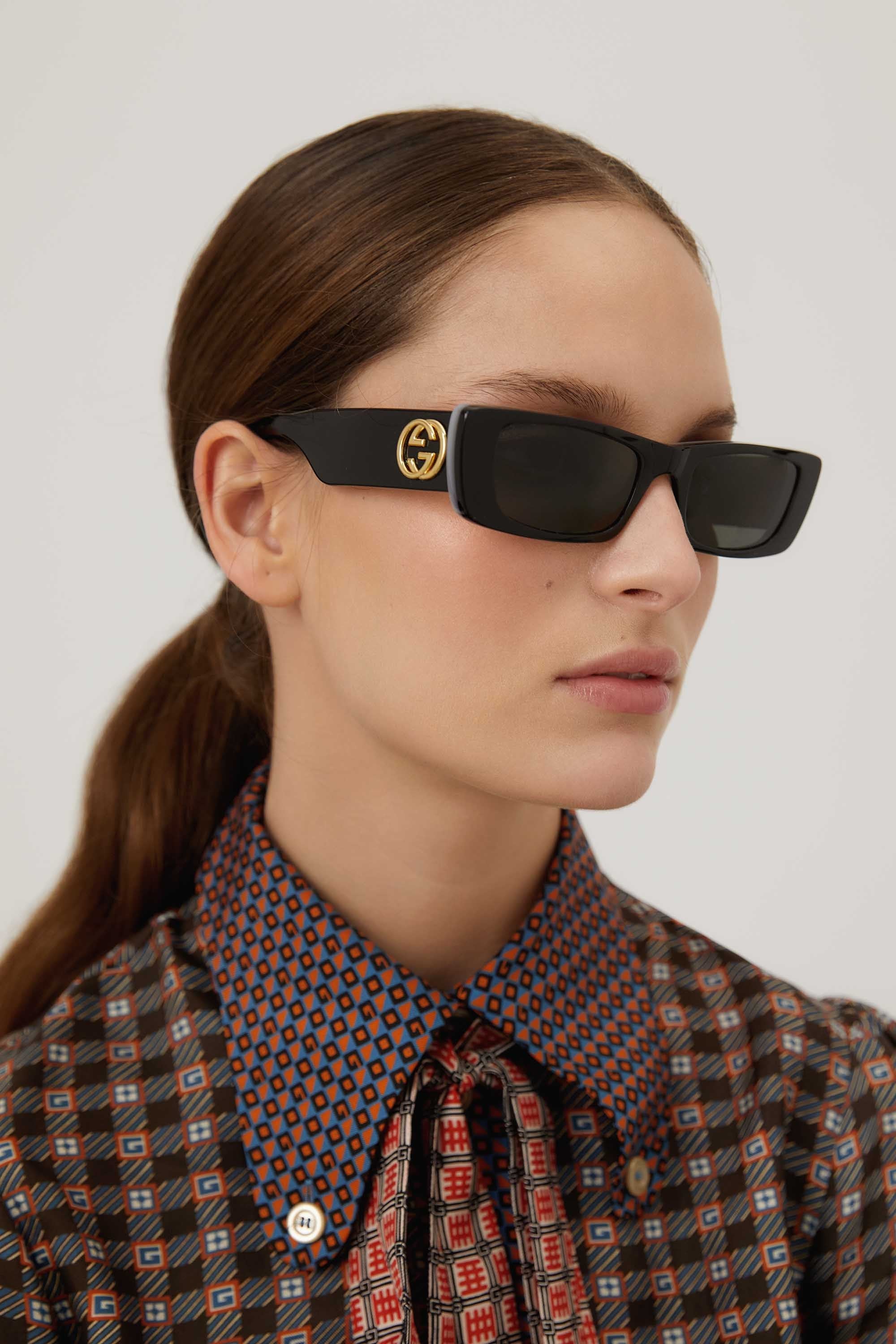 Gucci black micro rectangular female sunglasses