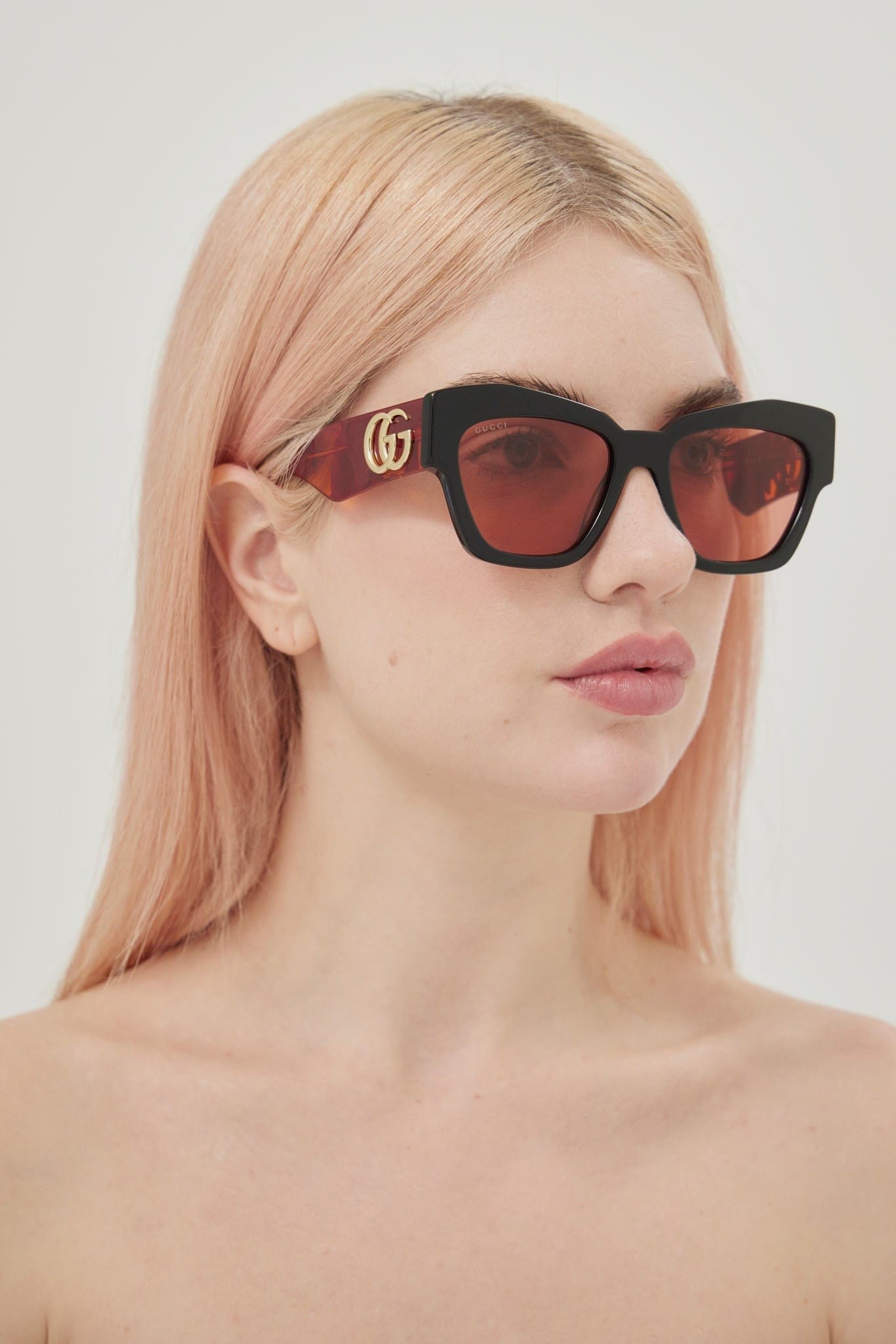 Gucci brown and pink chuncky cat eye sunglasses