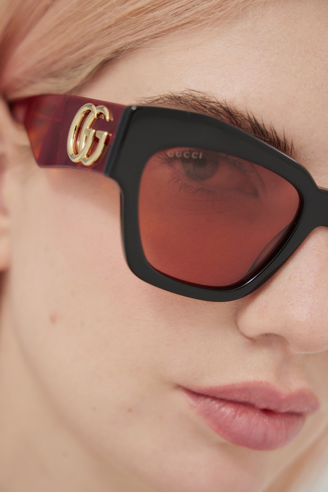 Gucci brown and pink chuncky cat eye sunglasses