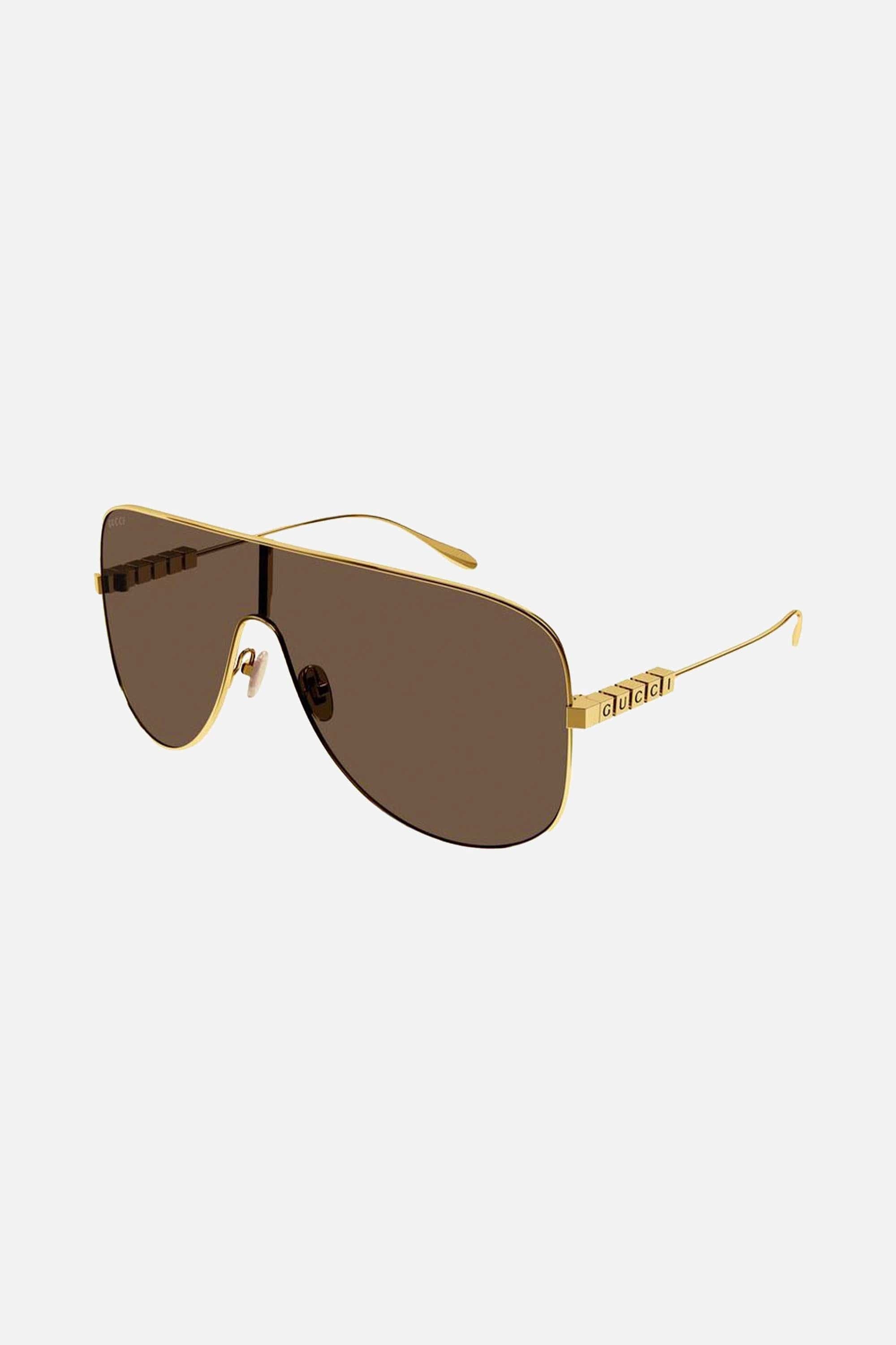 Gucci brown bold 80s inspired mask sunglasses