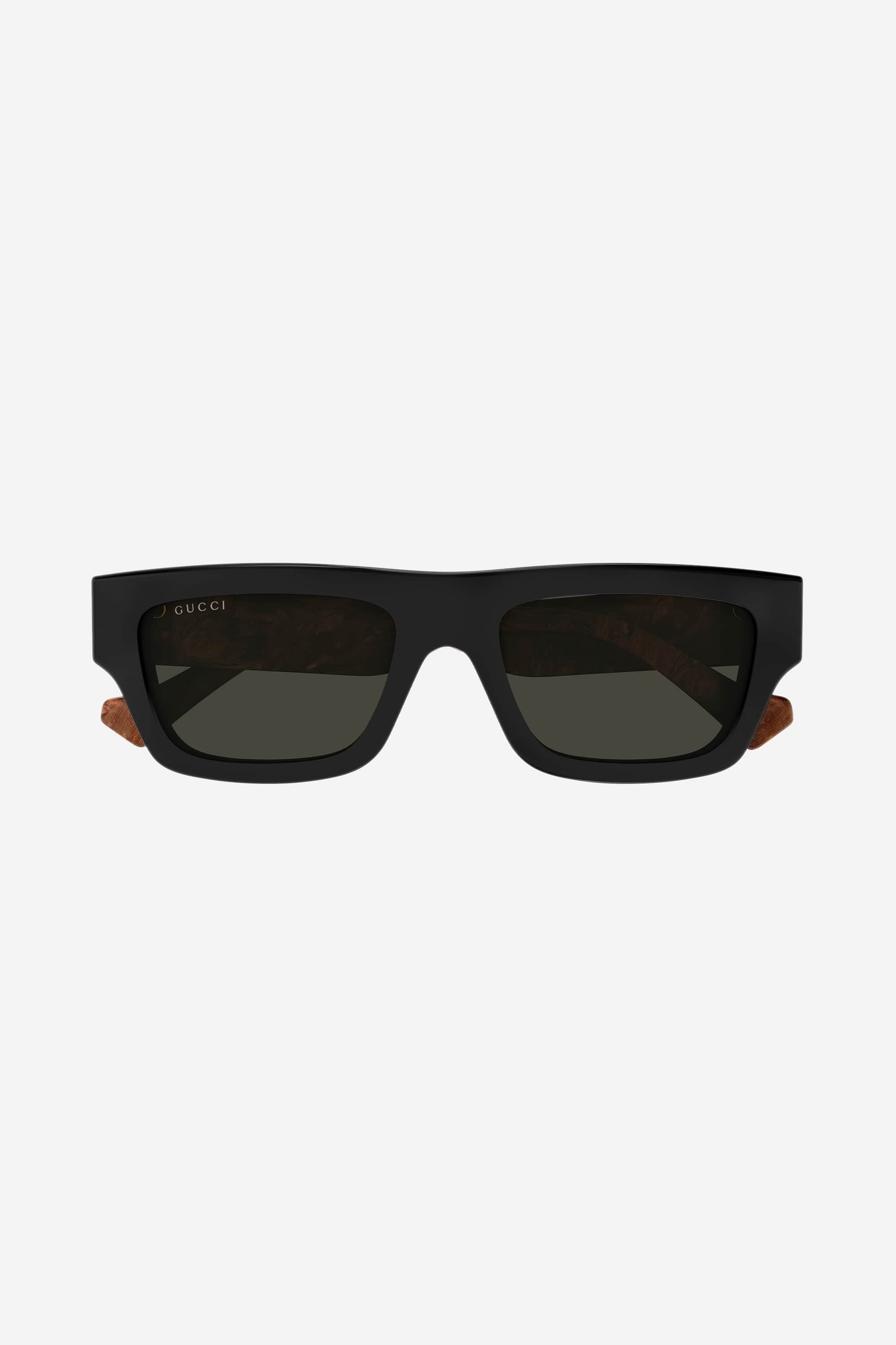 Gucci flat top black sunglasses with web temple