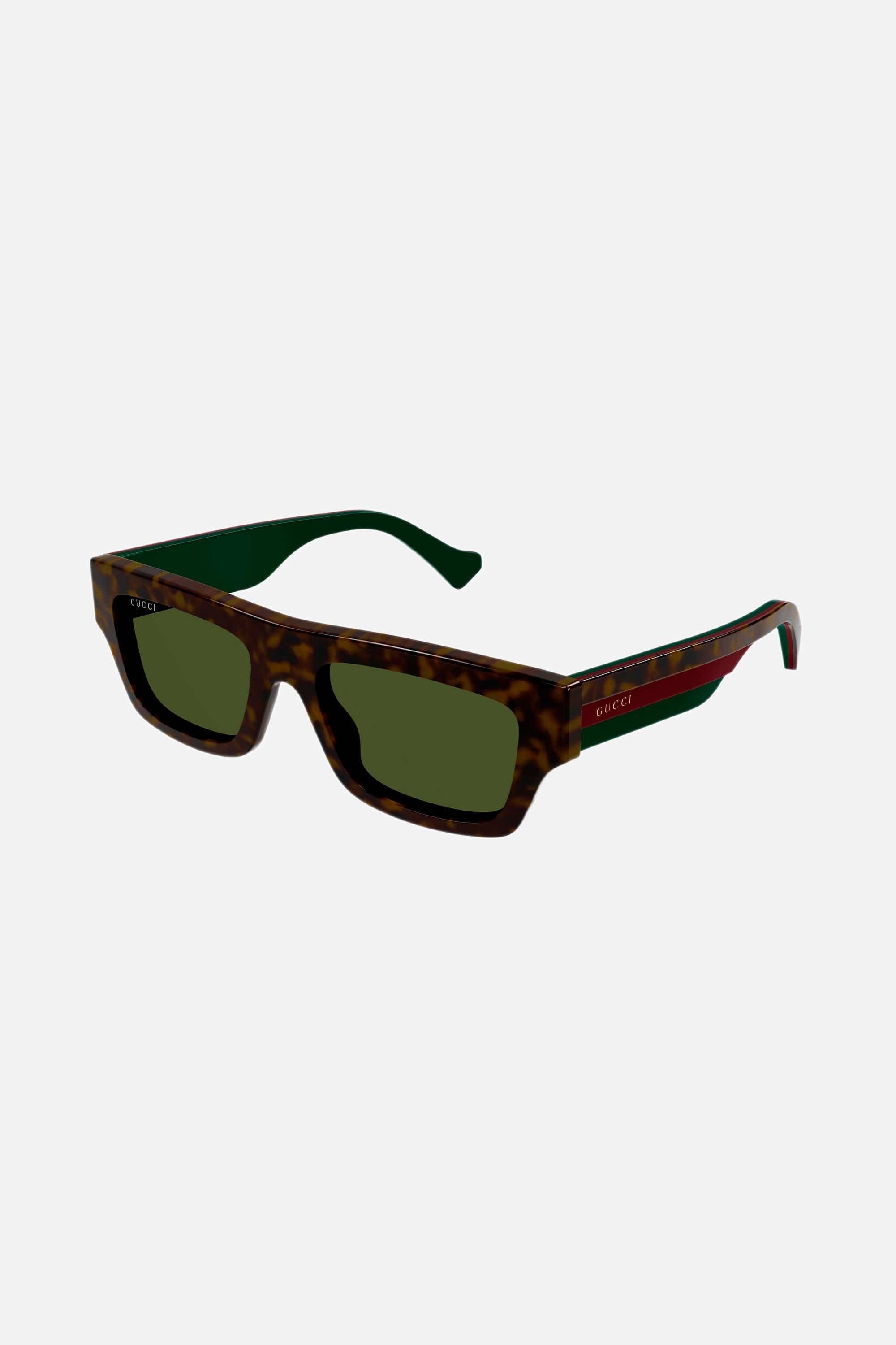 Gucci flat top havana sunglasses with web temple