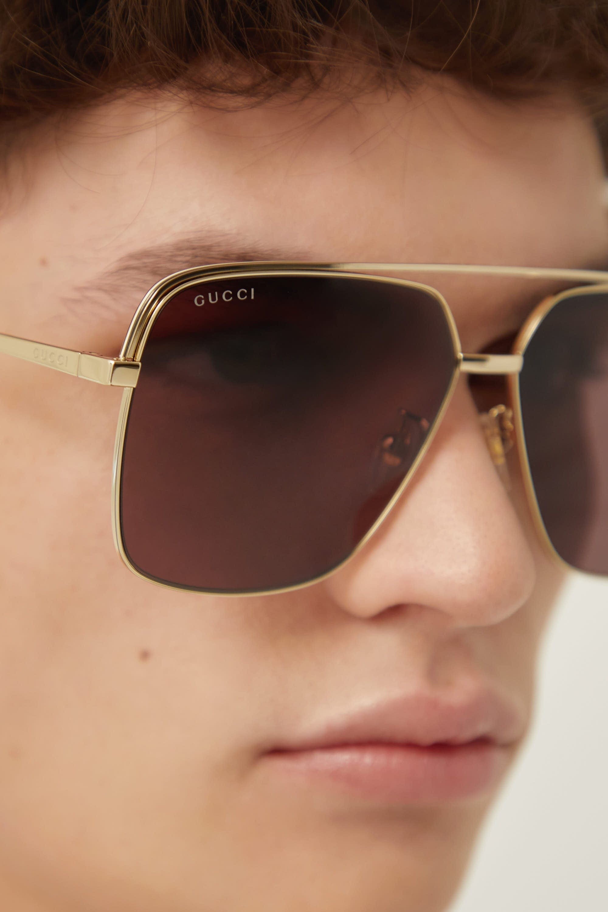 Gucci gold metal squared sunglasses