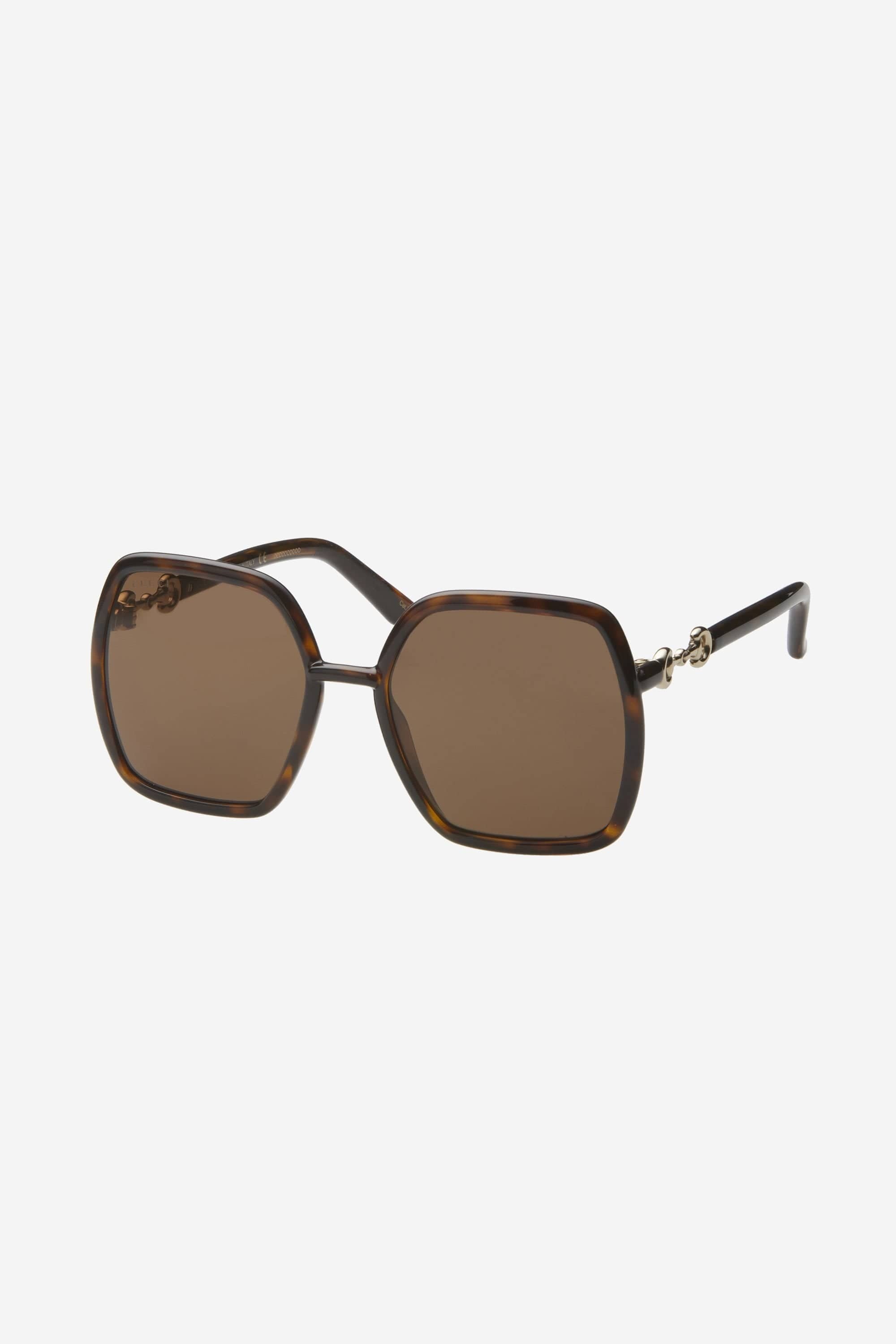 Gucci hexagonal havana sunglasses with horsebit detail