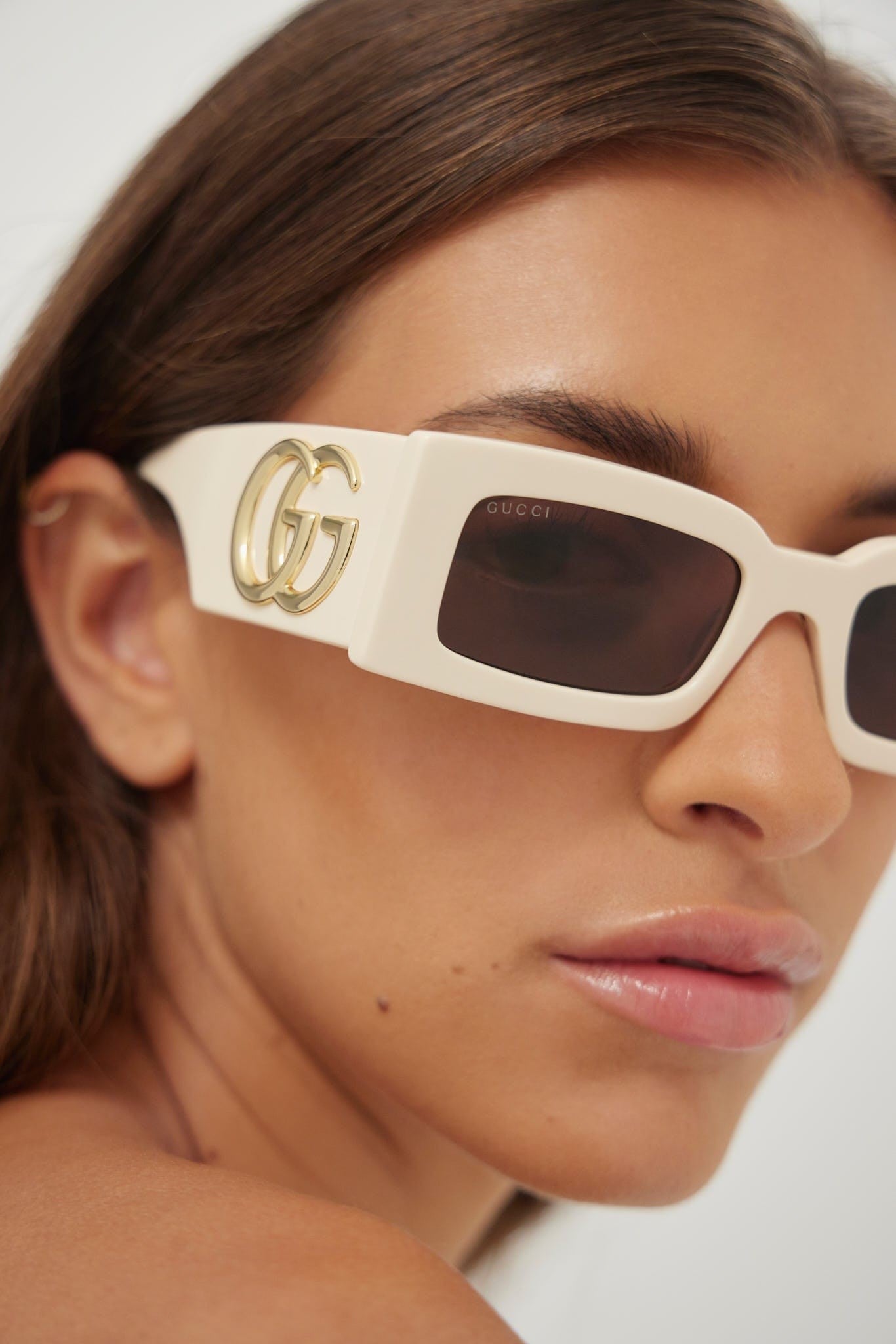 Gucci ivory rectangular sunglasses