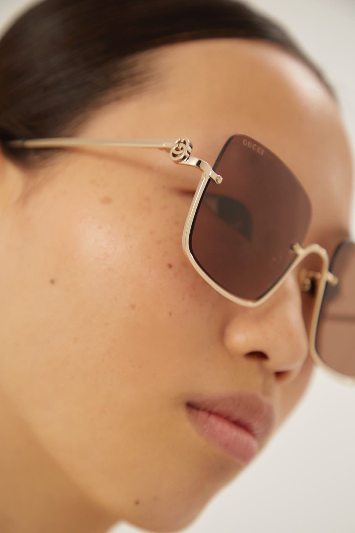 Gucci metal squared sunglasses with brown lenses