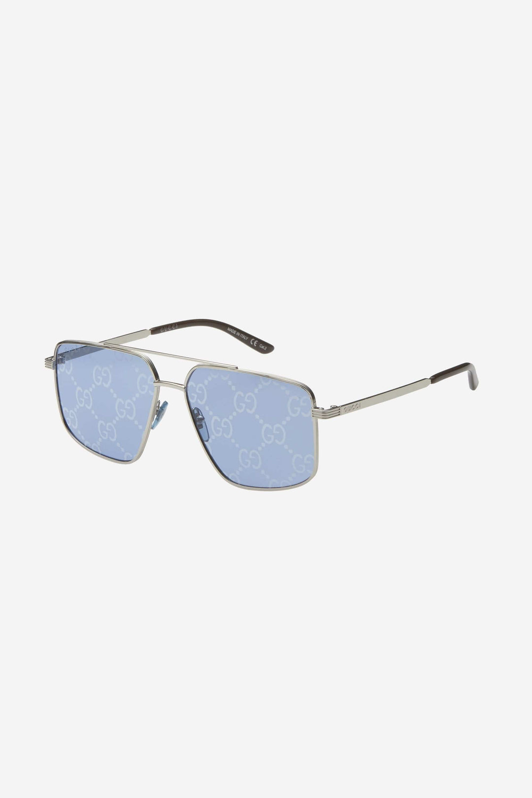 Gucci metal UNISEX caravan with all over GG logo in blue lenses