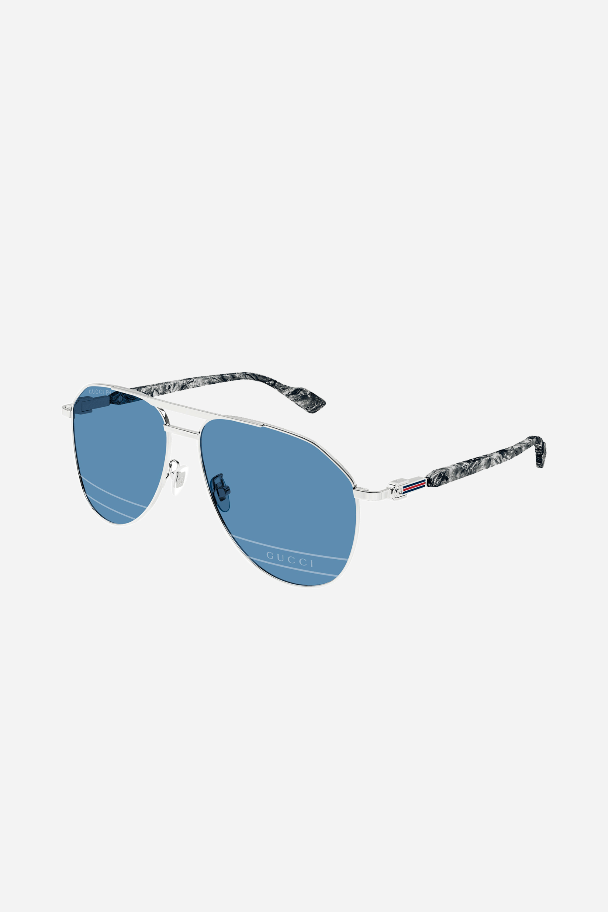 Gucci silver pilot sunglasses with blue lenses