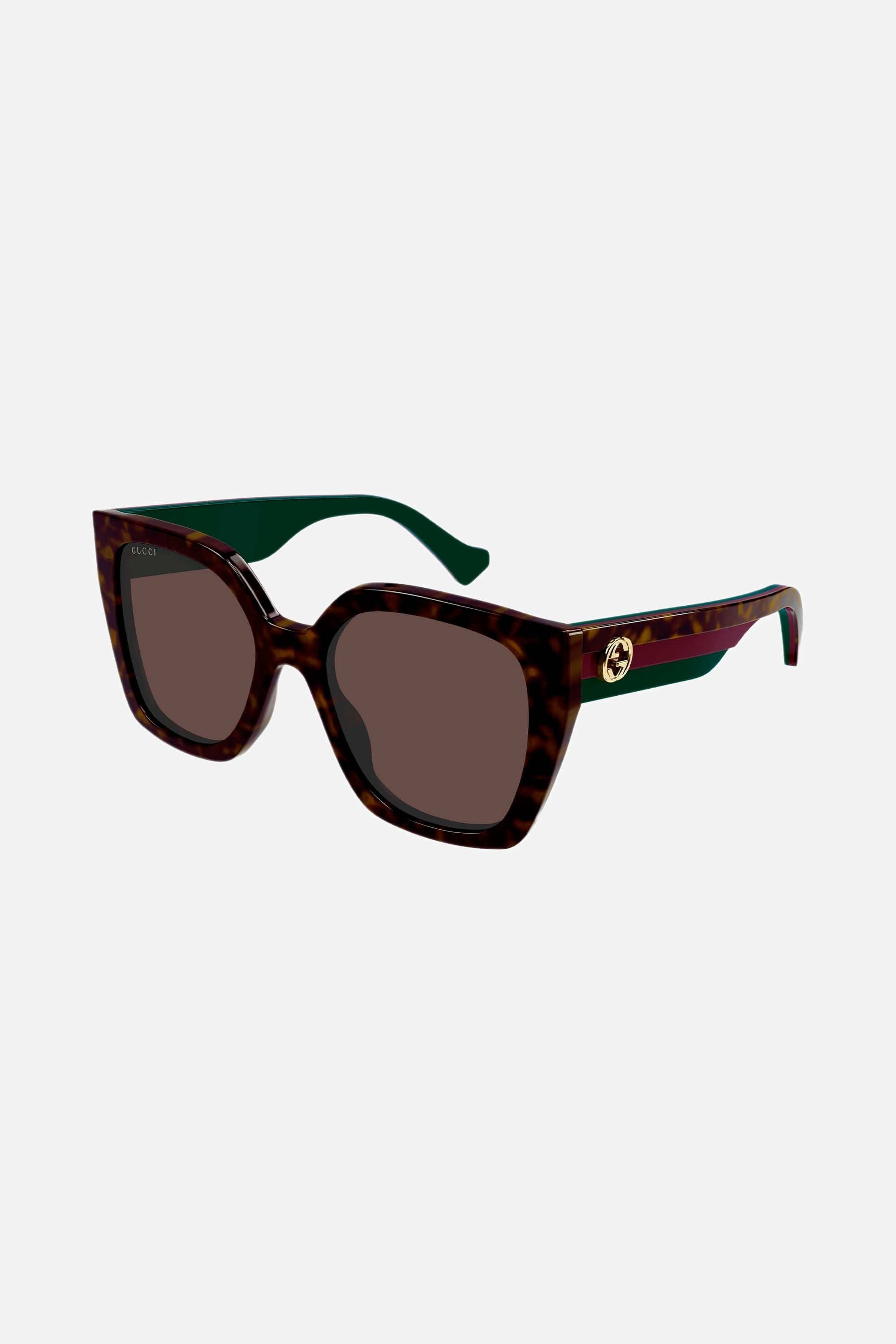 Gucci squared havana sunglasses with web temple