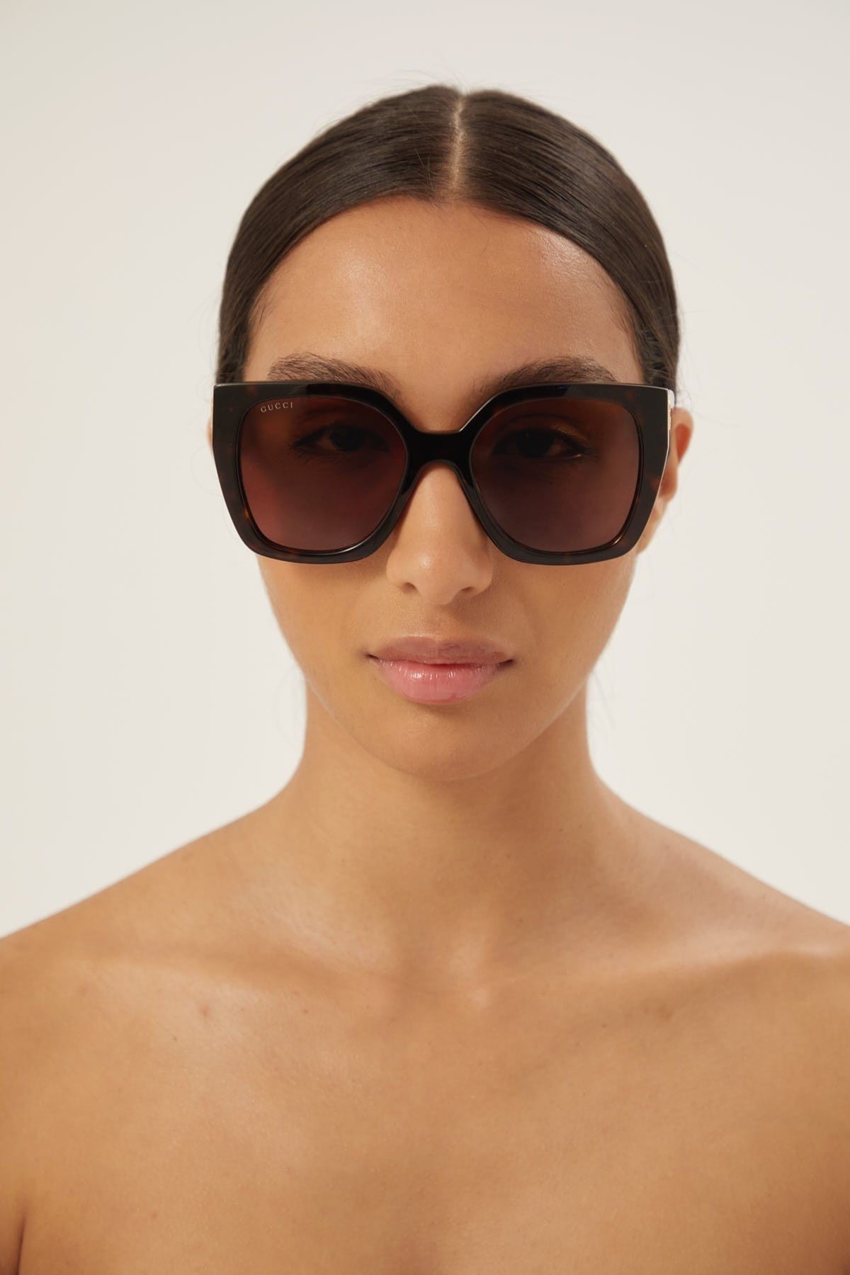 Gucci squared havana sunglasses with web temple