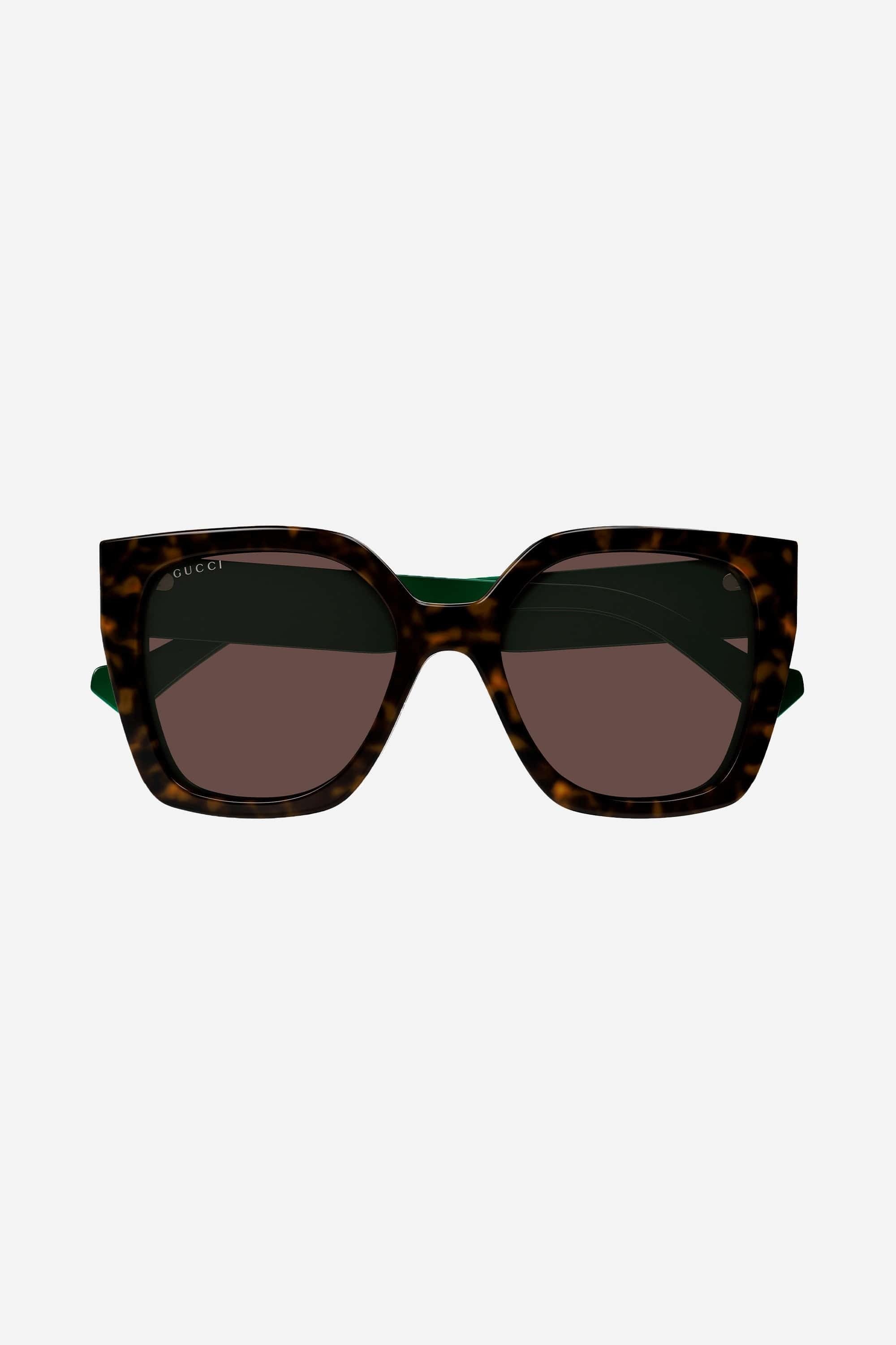 Gucci squared havana sunglasses with web temple