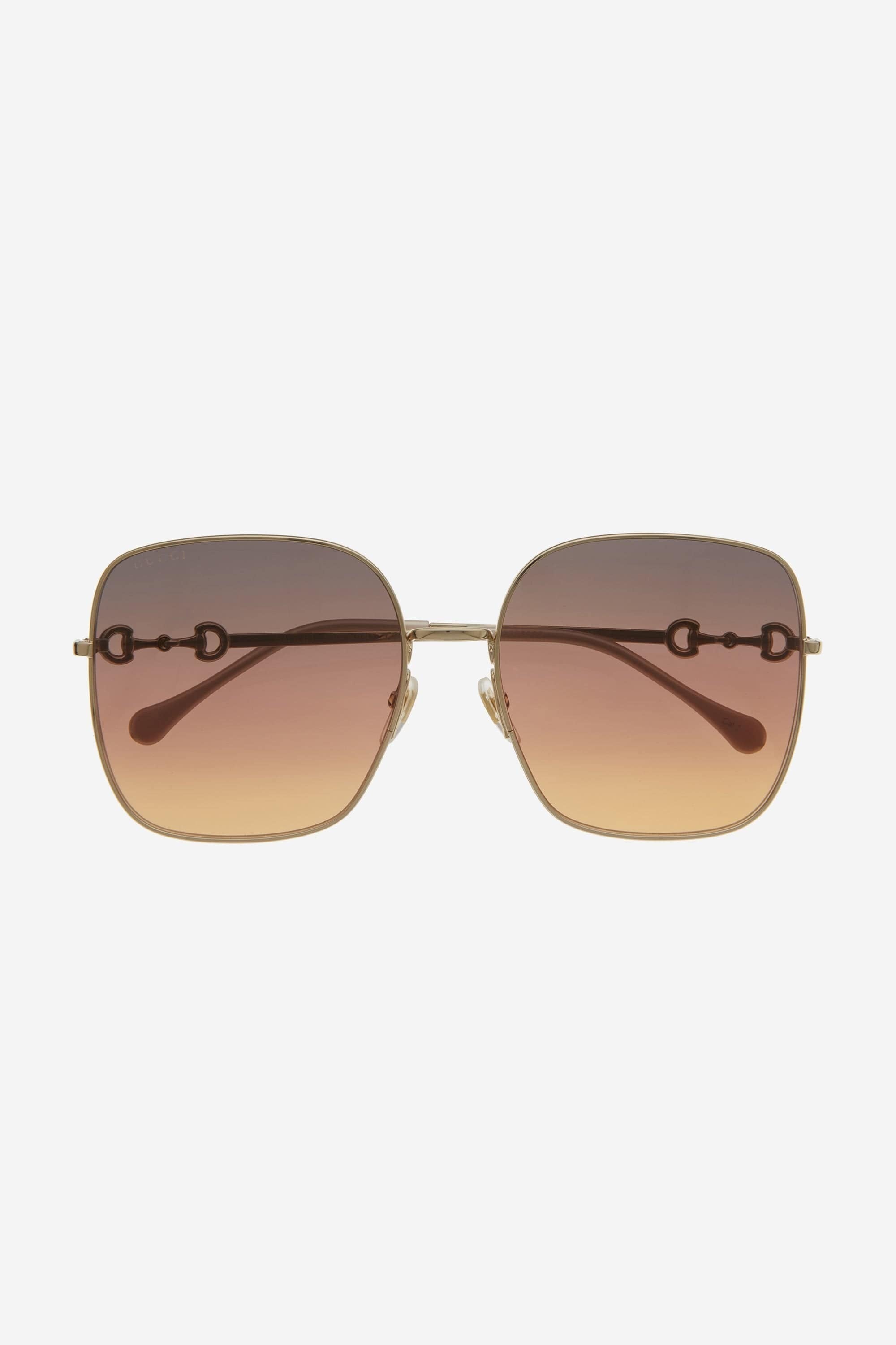 Gucci squared metal gold brown classic sunglasses with  horsebit detail