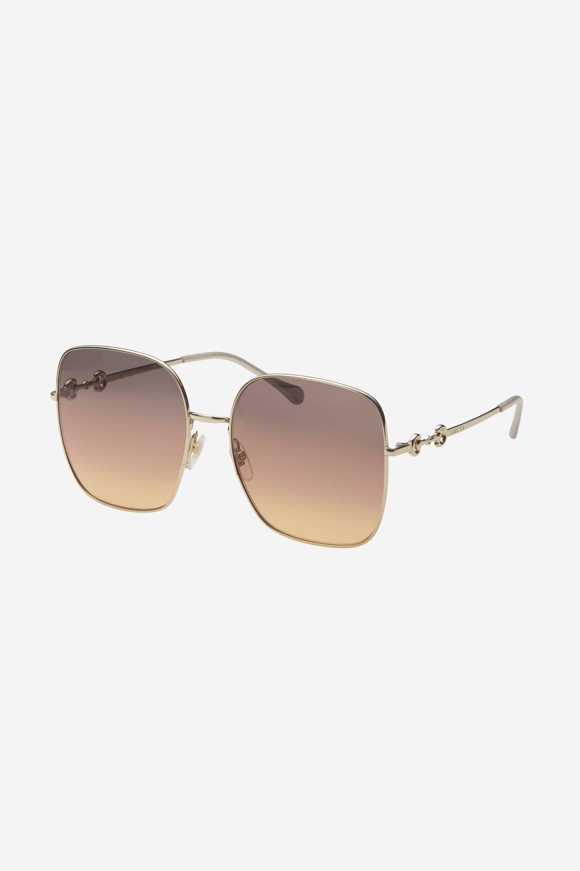 Gucci squared metal gold brown classic sunglasses with  horsebit detail