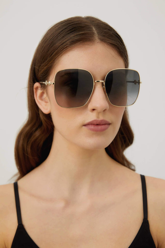 Gucci squared metal gold grey classic sunglasses with