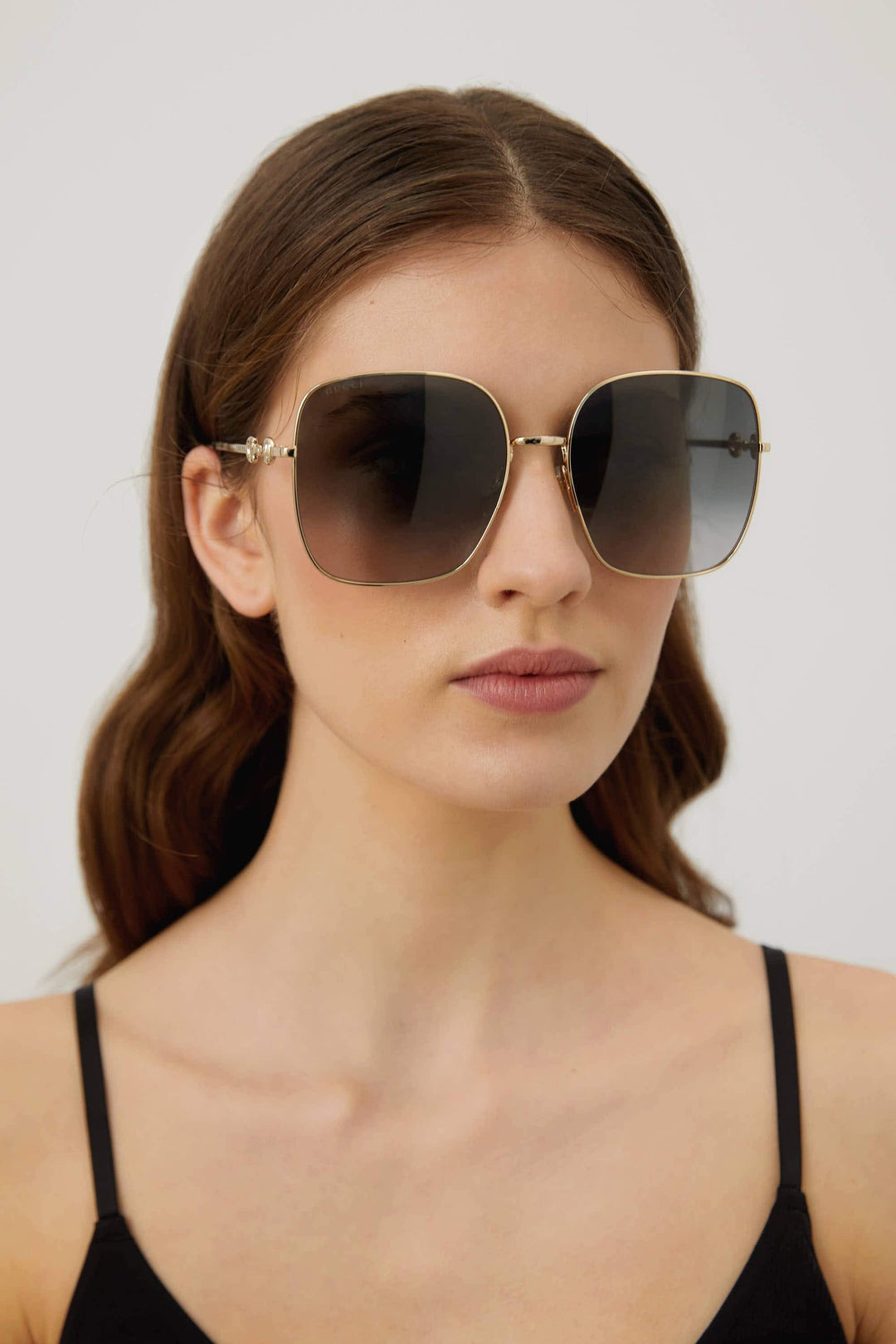 Gucci squared metal gold grey classic sunglasses with  horsebit detail