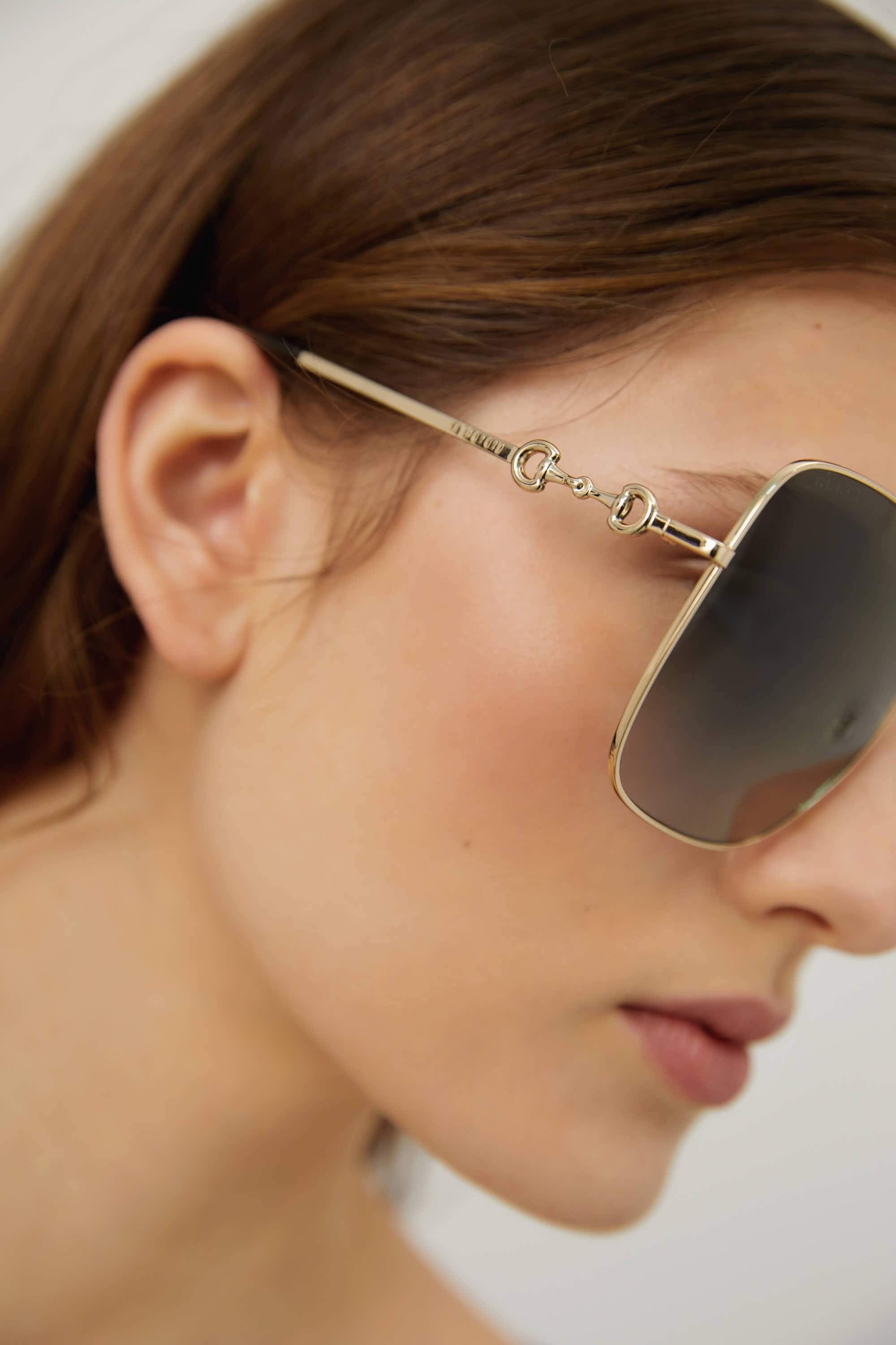 Gucci squared metal gold grey classic sunglasses with  horsebit detail