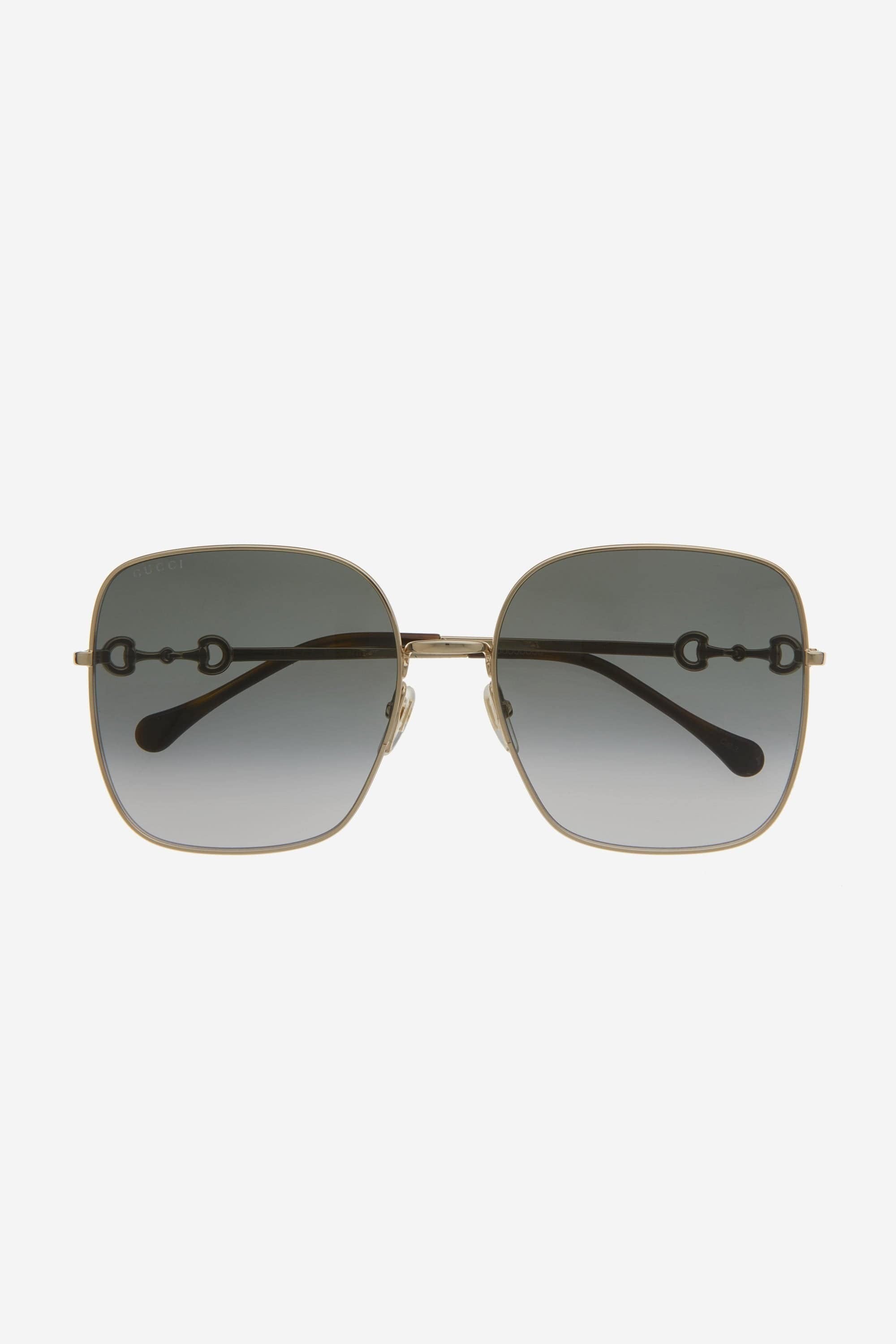 Gucci squared metal gold grey classic sunglasses with  horsebit detail