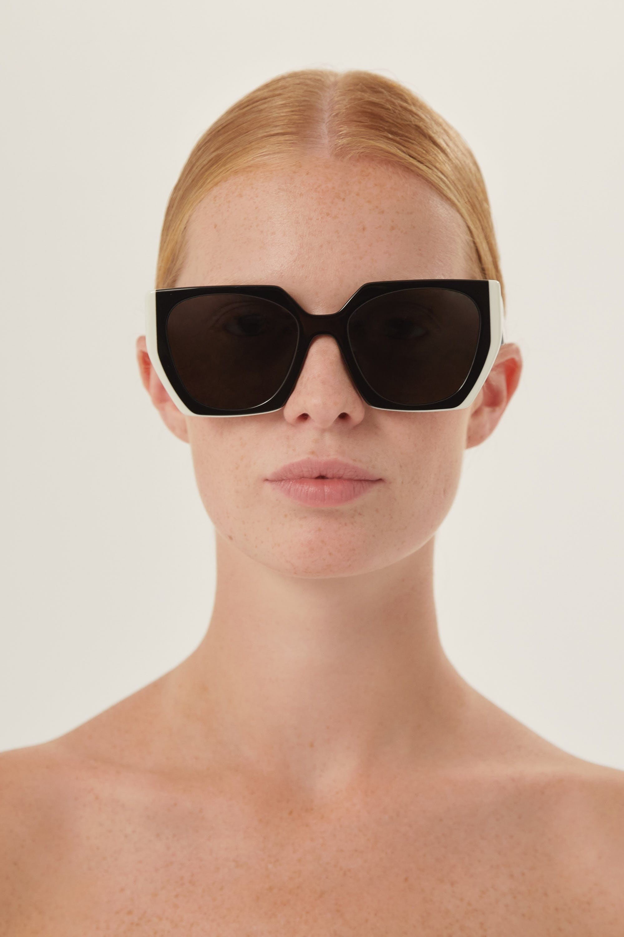 Prada oversized cat eye black and white sunglasses