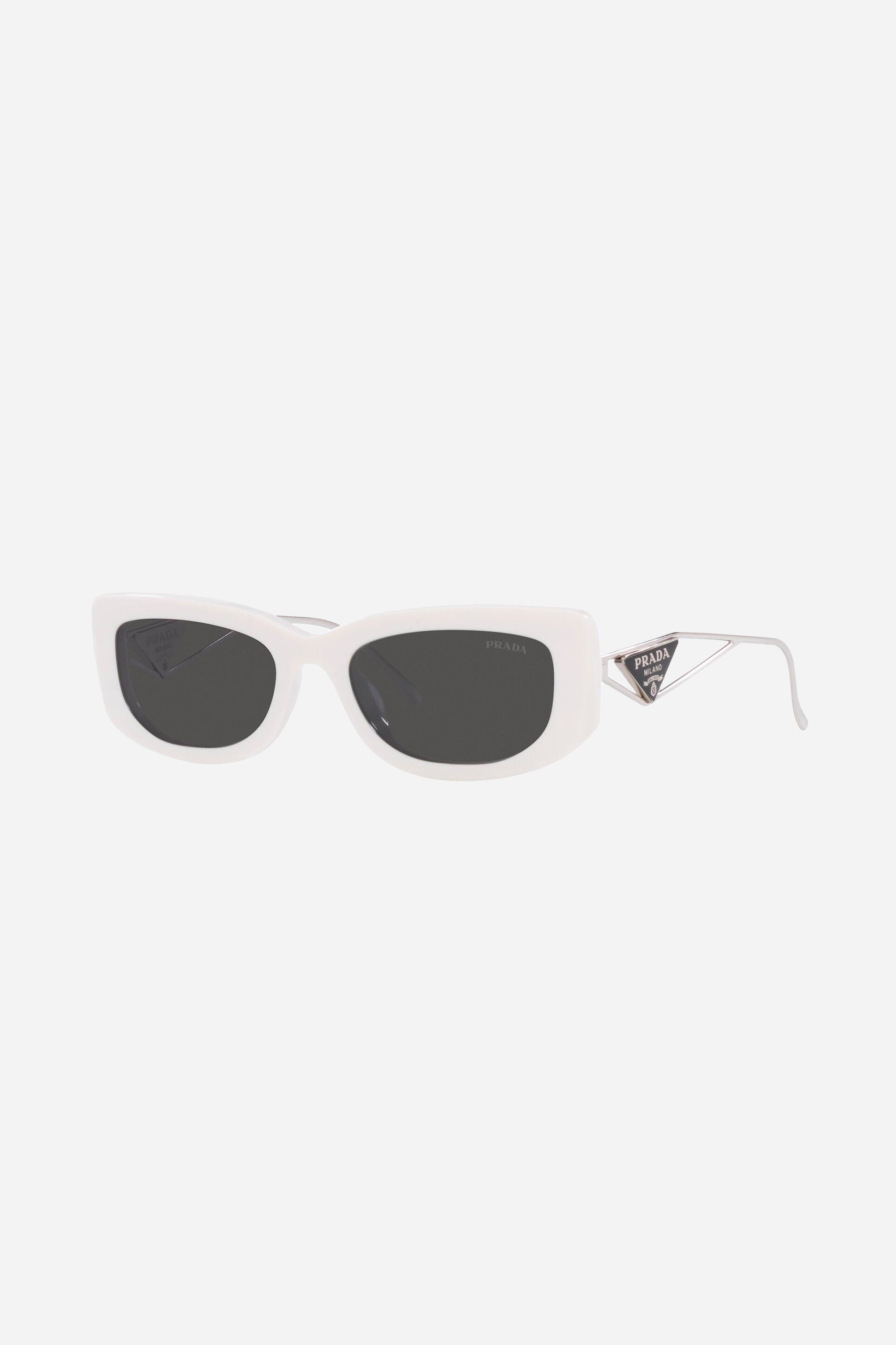 Prada white micro sunglasses with metal temple