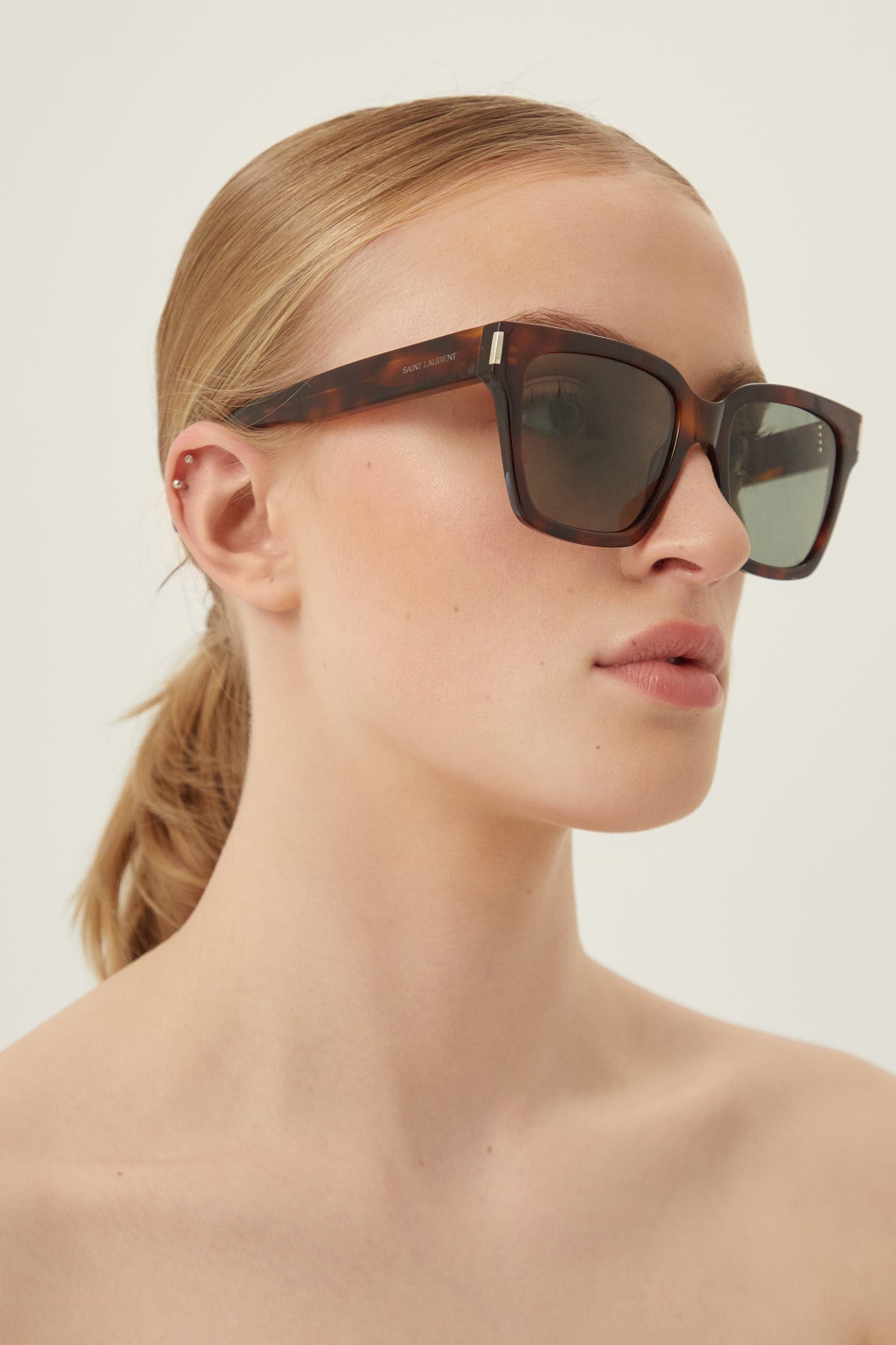 Saint Laurent havana rectangular sunglasses