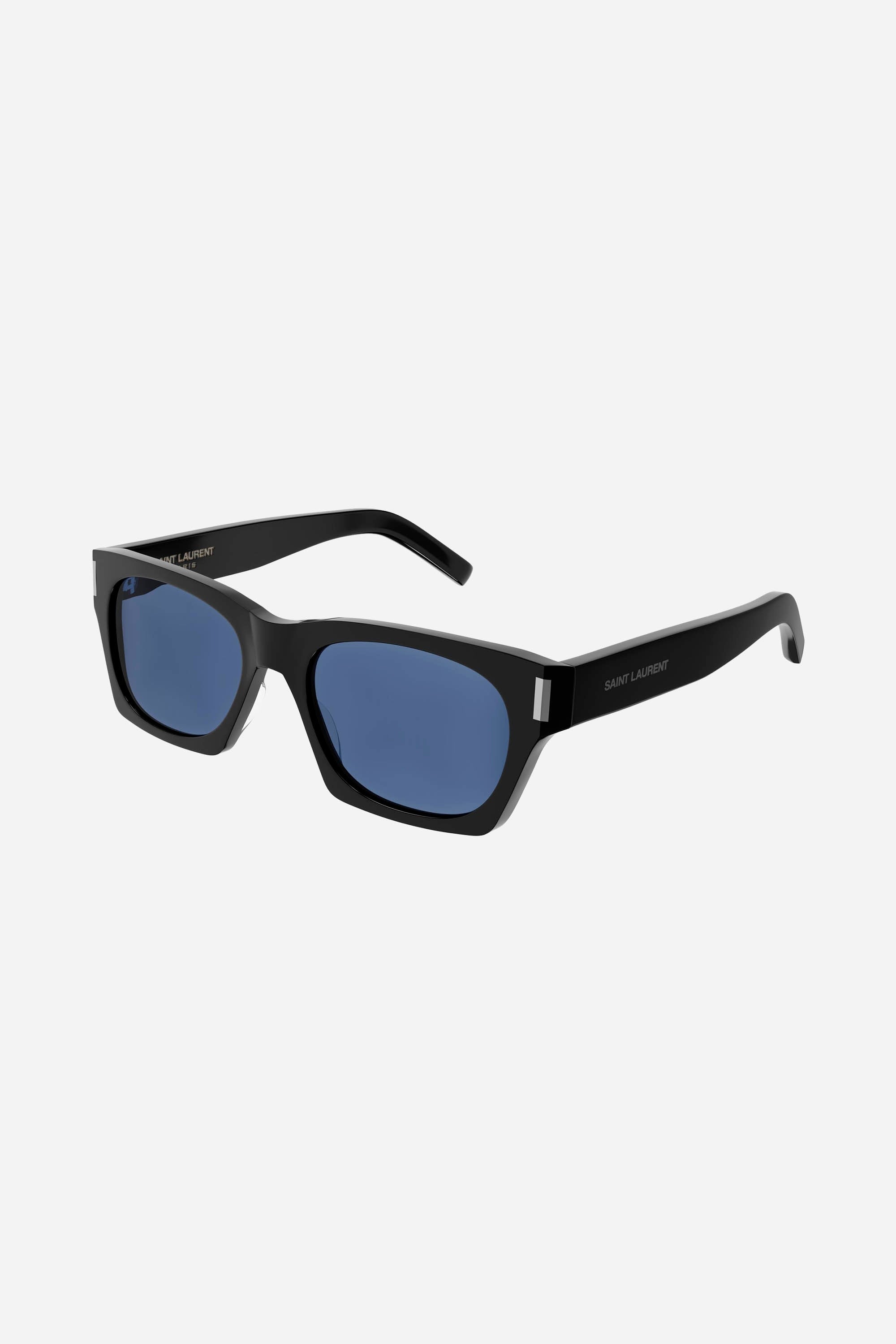 Saint Laurent rectangular sharp black and blue sunglasses