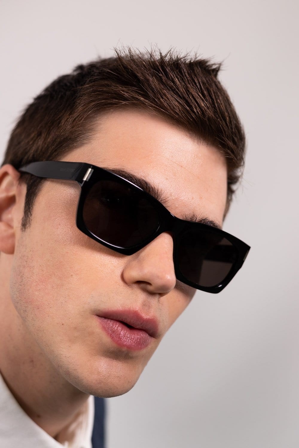 Saint Laurent rectangular sharp black sunglasses