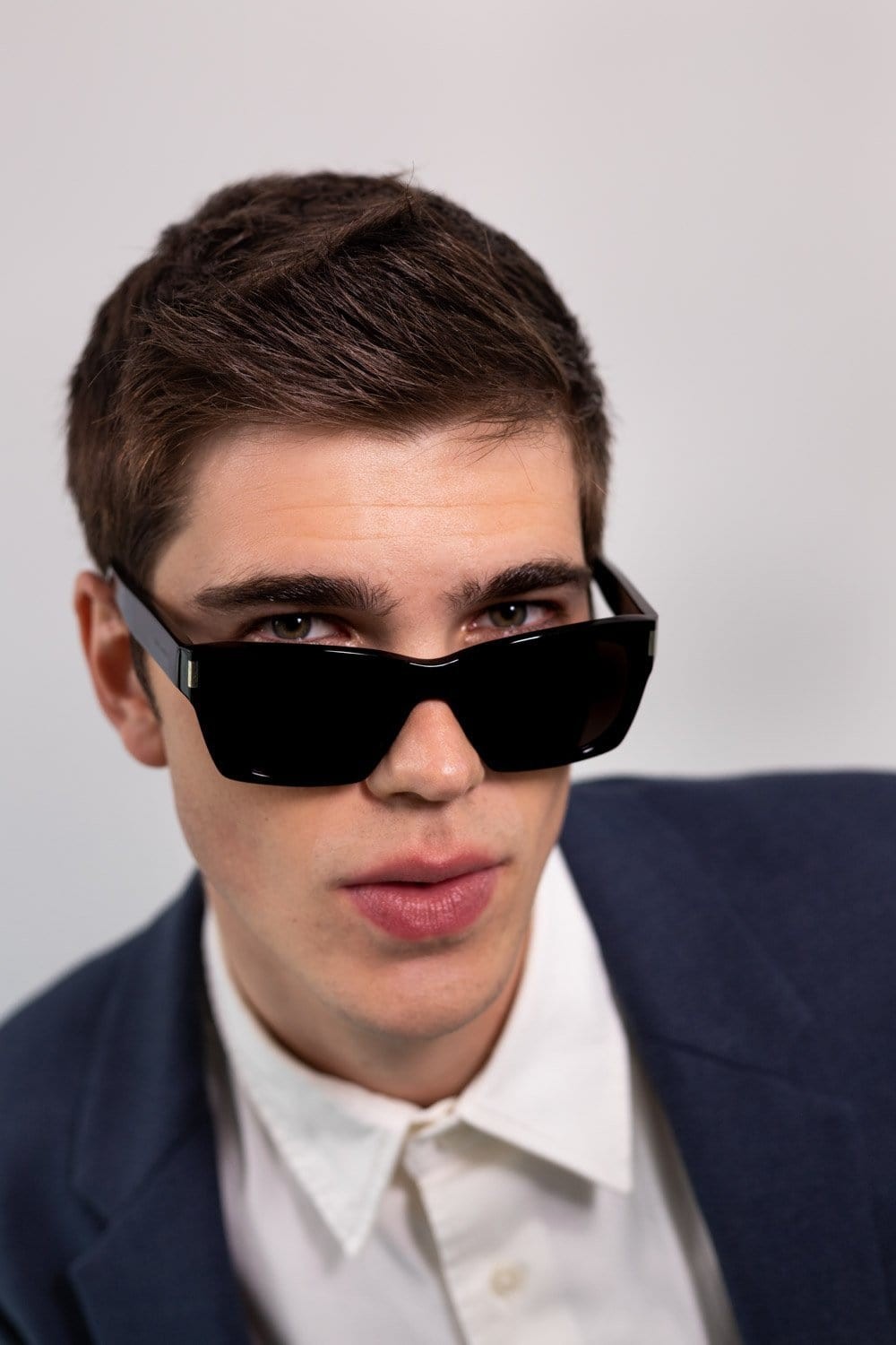 Saint Laurent rectangular sharp black sunglasses