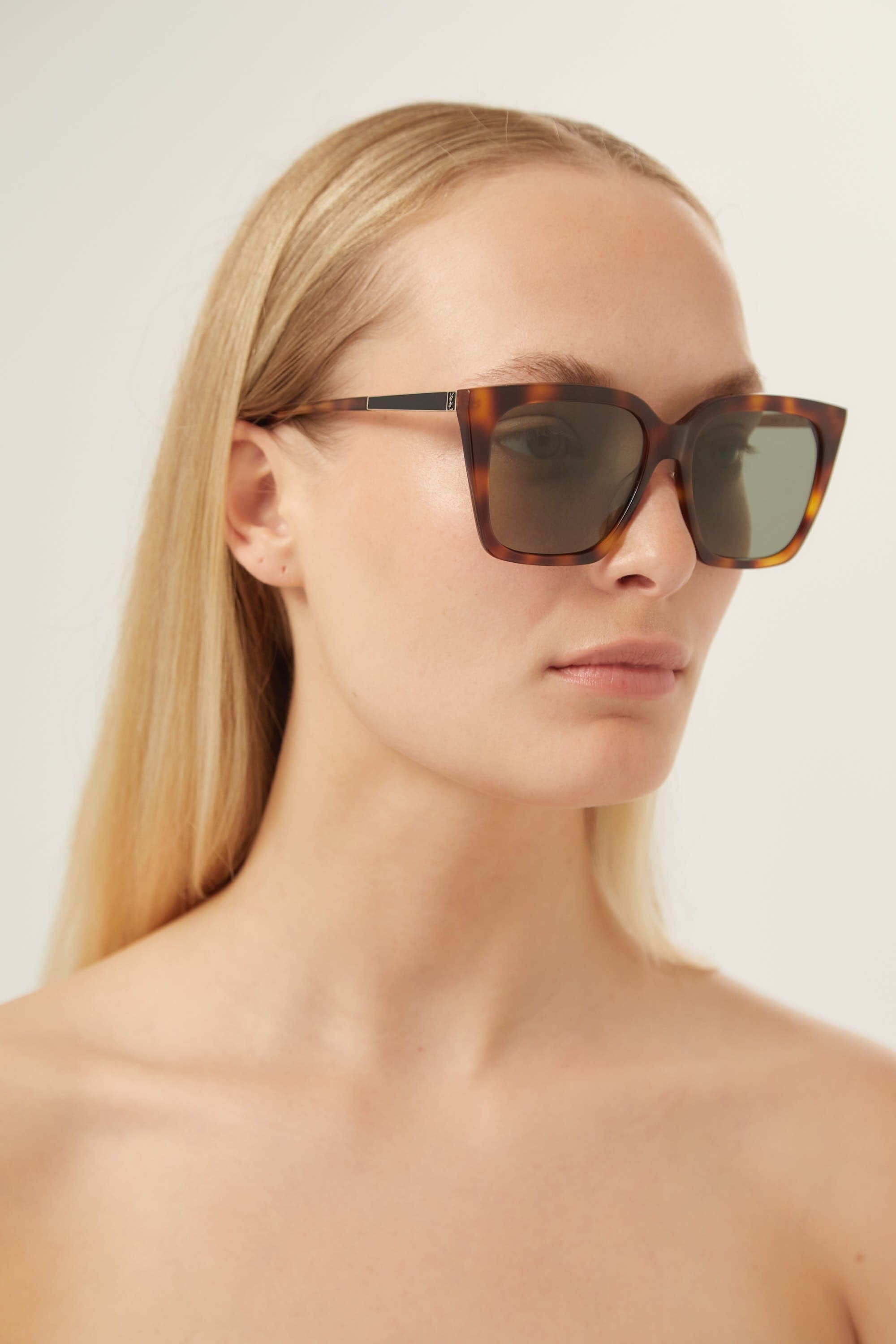 Saint Laurent squared cat eye havana sunglasses