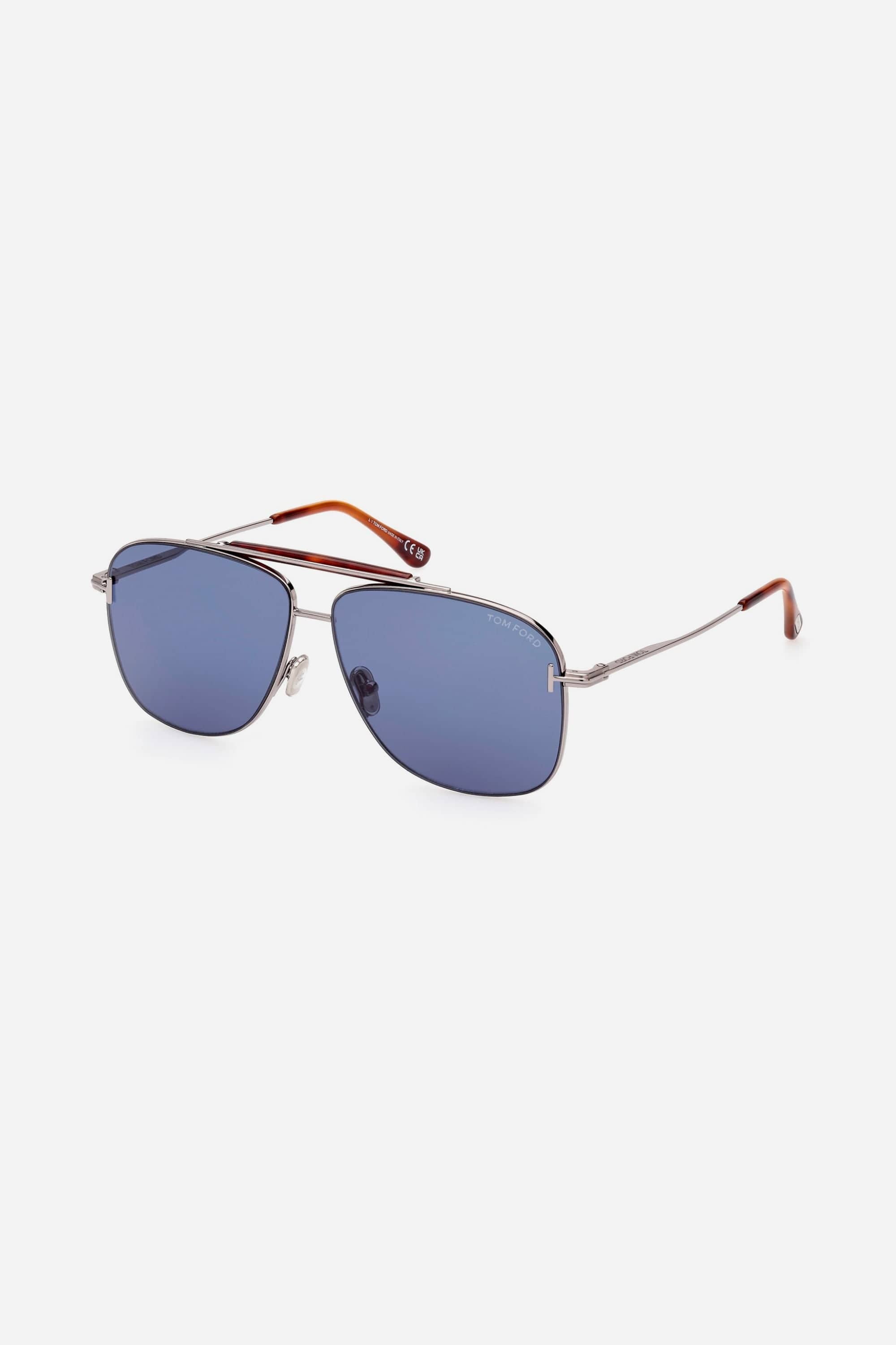 Tom Ford metal pilot sunglasses with blue lenses