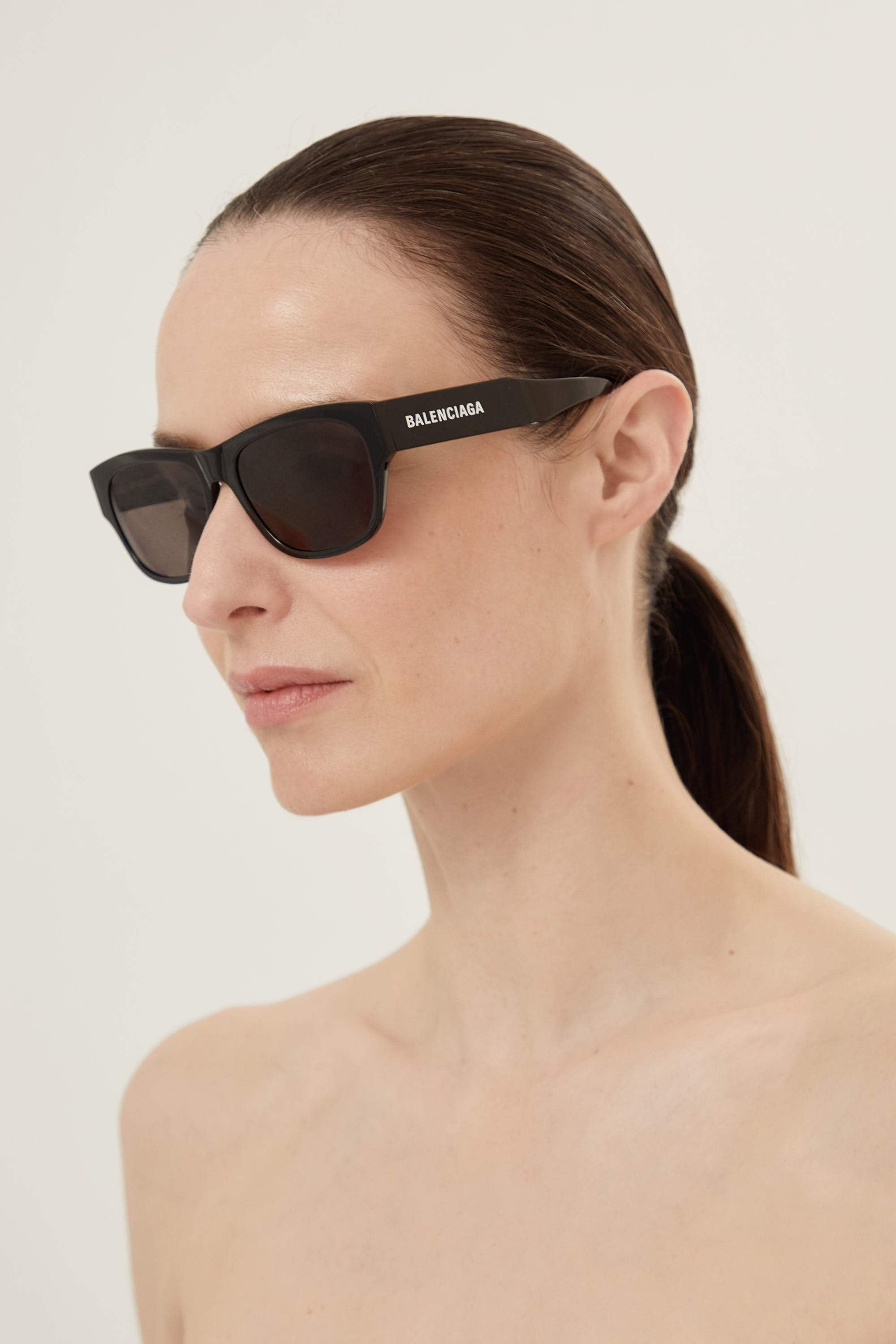 Balenciaga slim rectangular black sunglasses