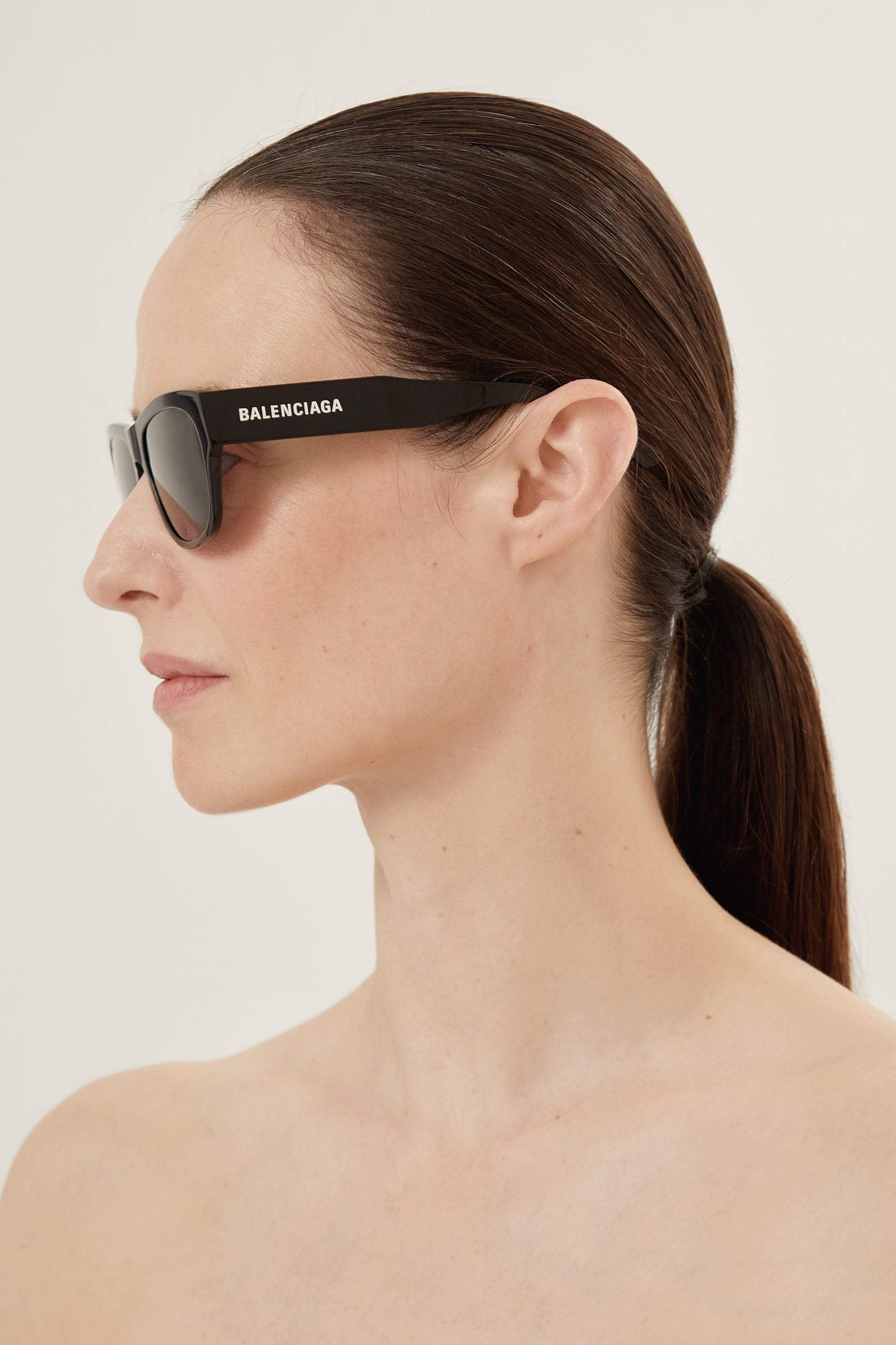 Balenciaga slim rectangular black sunglasses