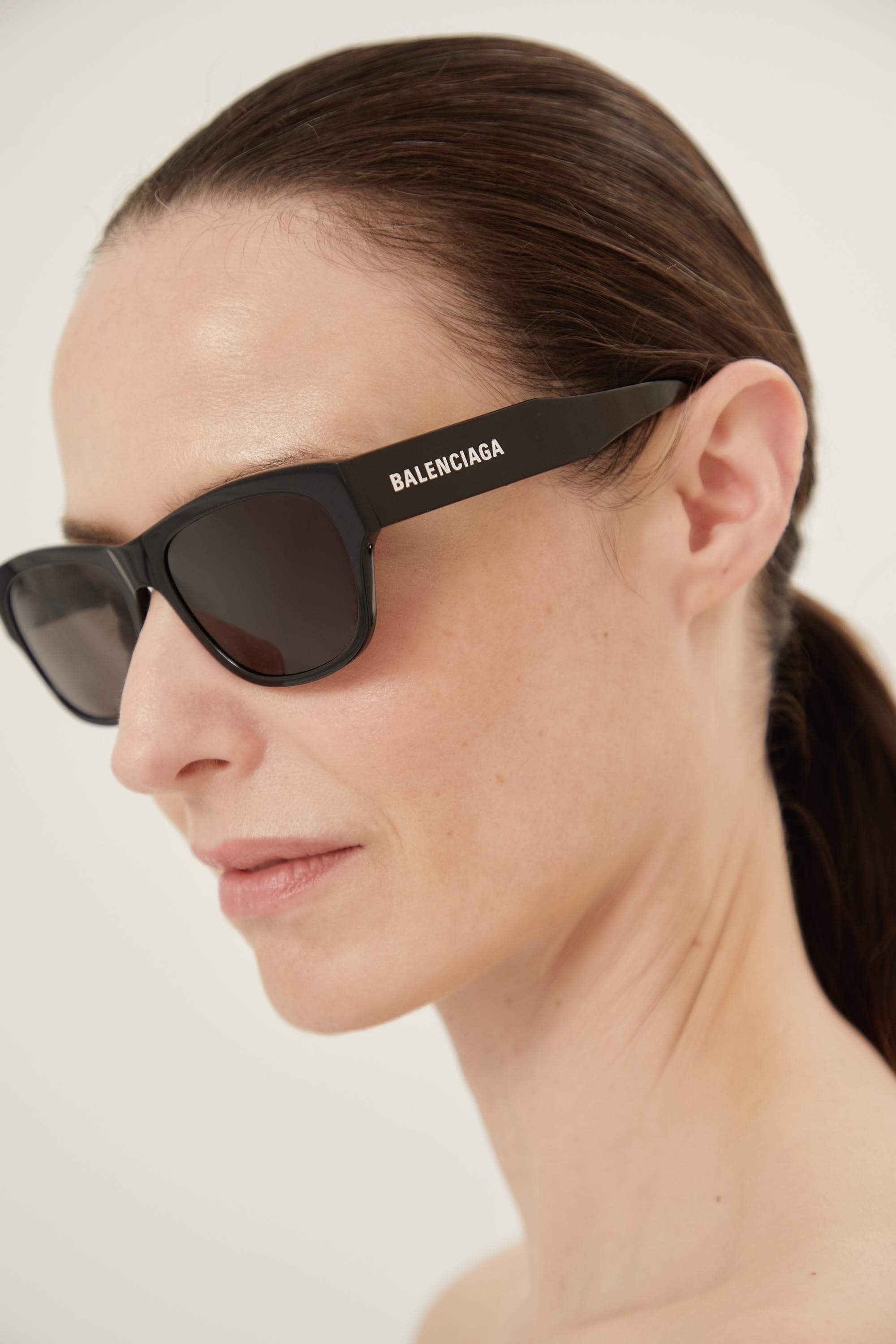 Balenciaga slim rectangular black sunglasses