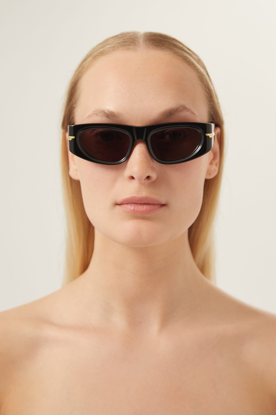 Bottega Veneta black rectangular sunglasses