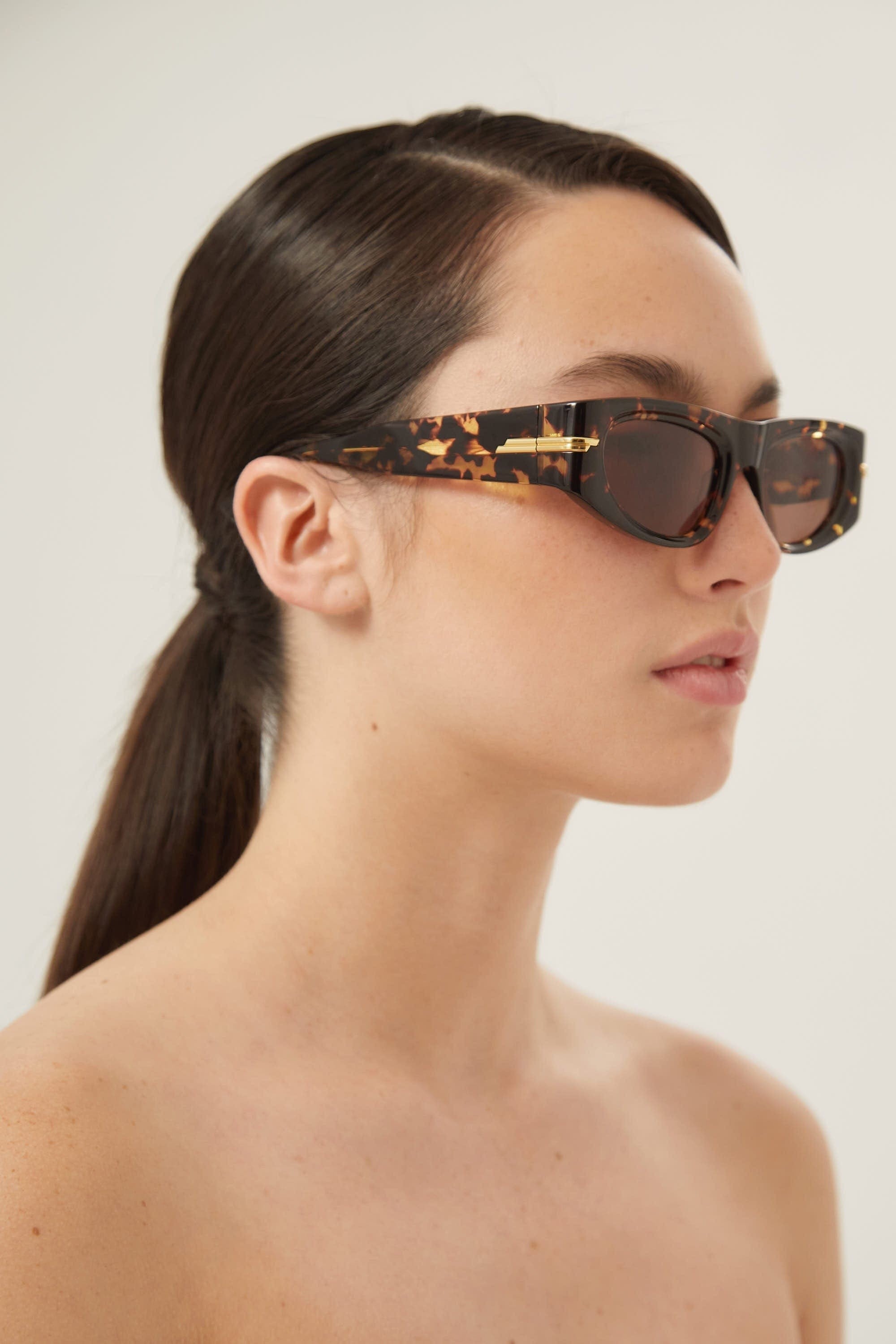 Bottega Veneta havana rectangular sunglasses