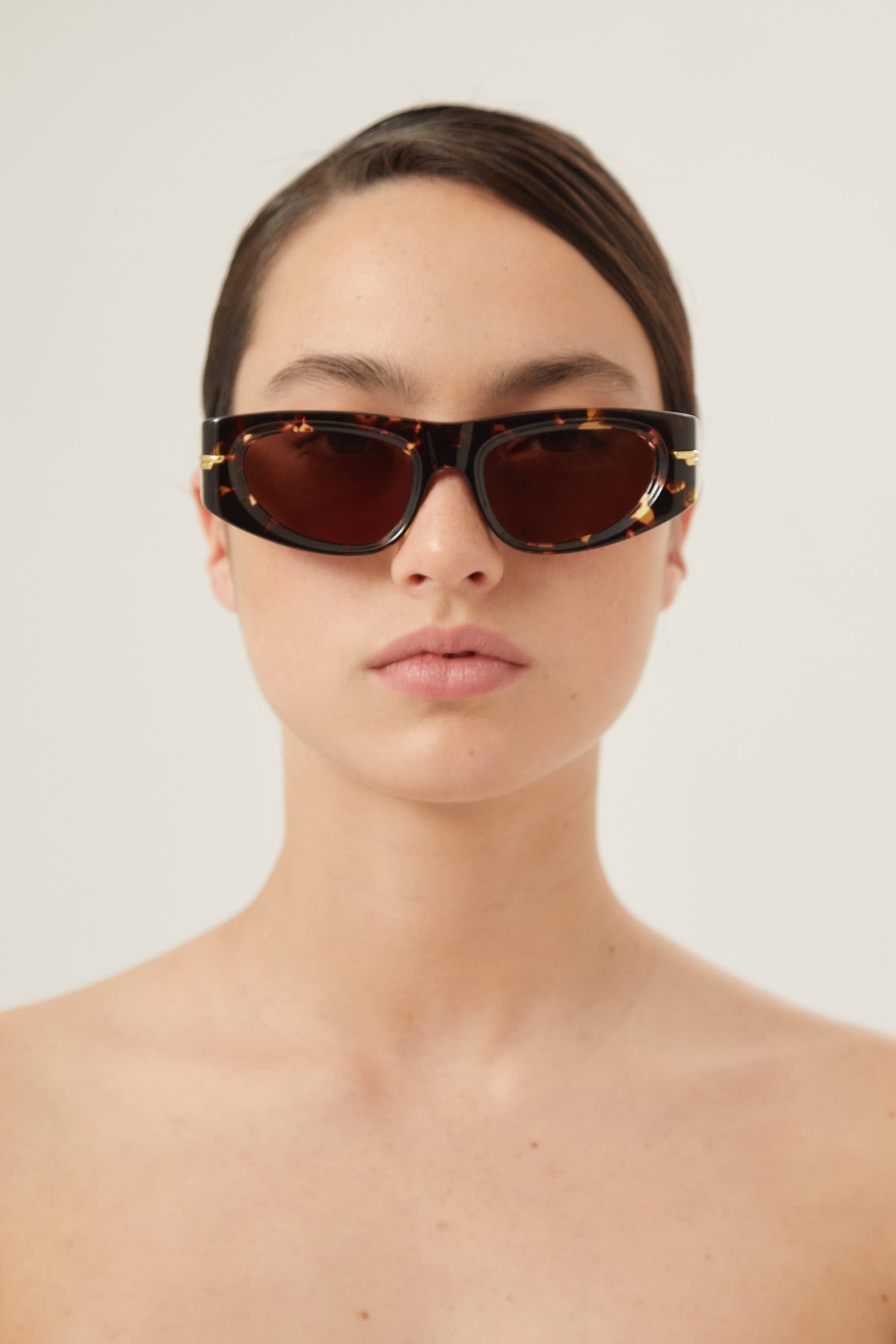 Bottega Veneta havana rectangular sunglasses