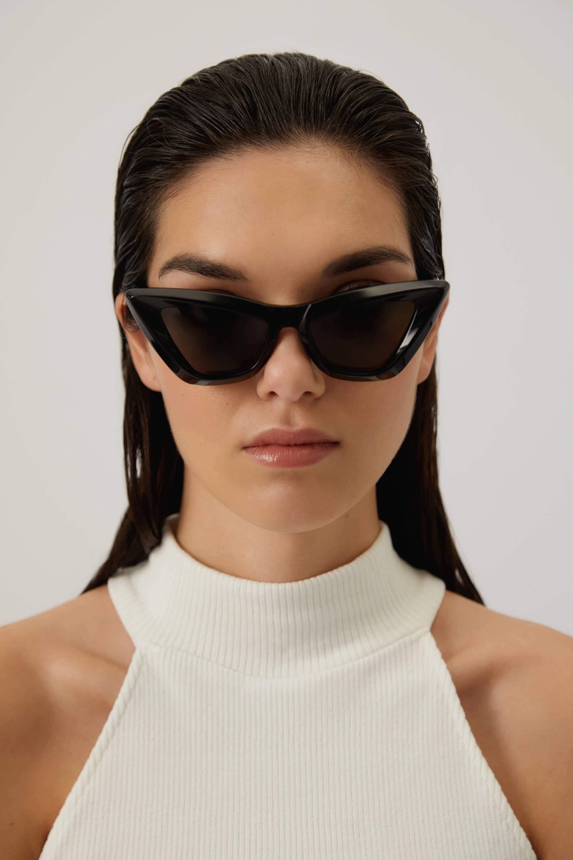 Bottega Veneta sculptured cat-eye edgy black sunglasses