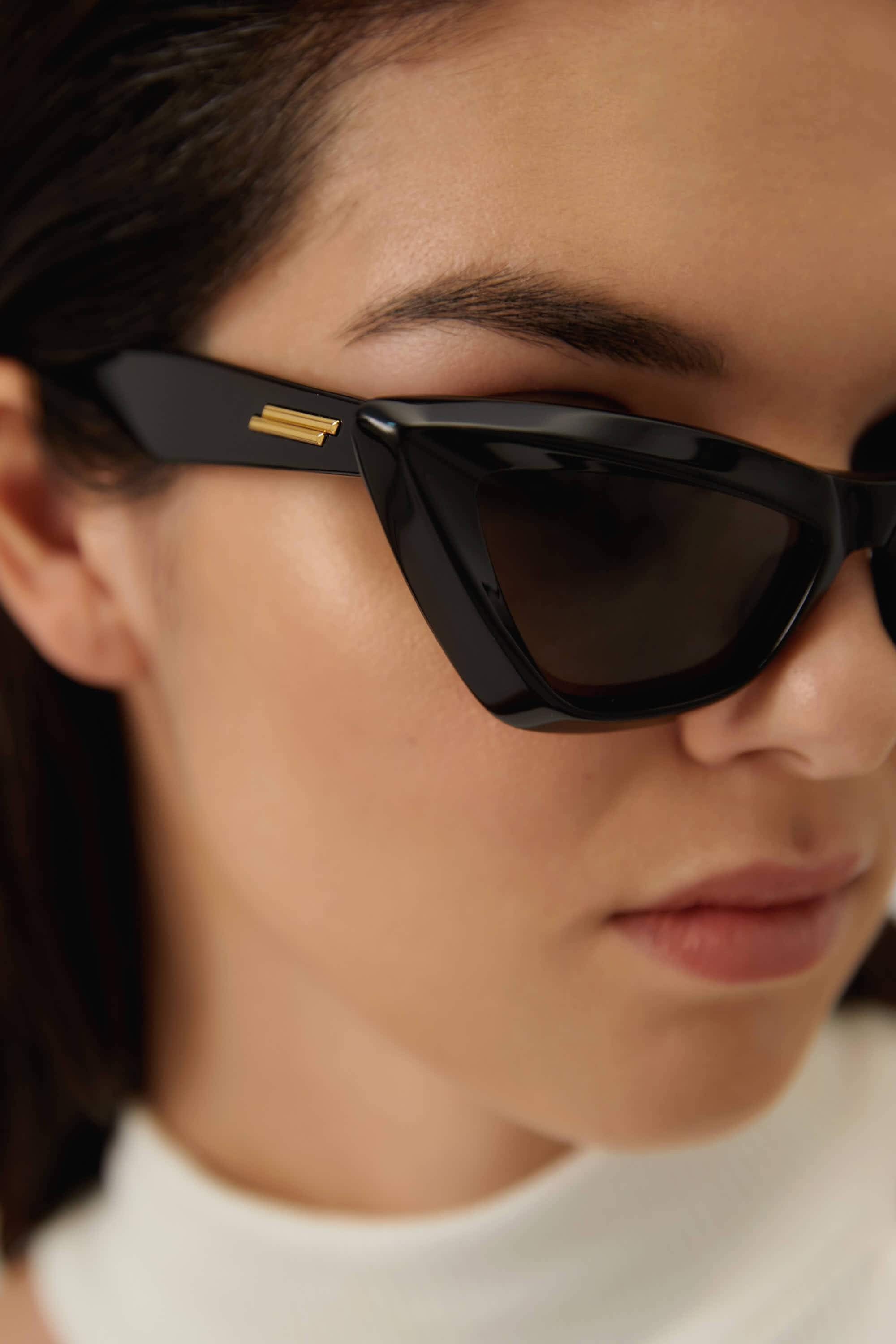 Bottega Veneta sculptured cat-eye edgy black sunglasses