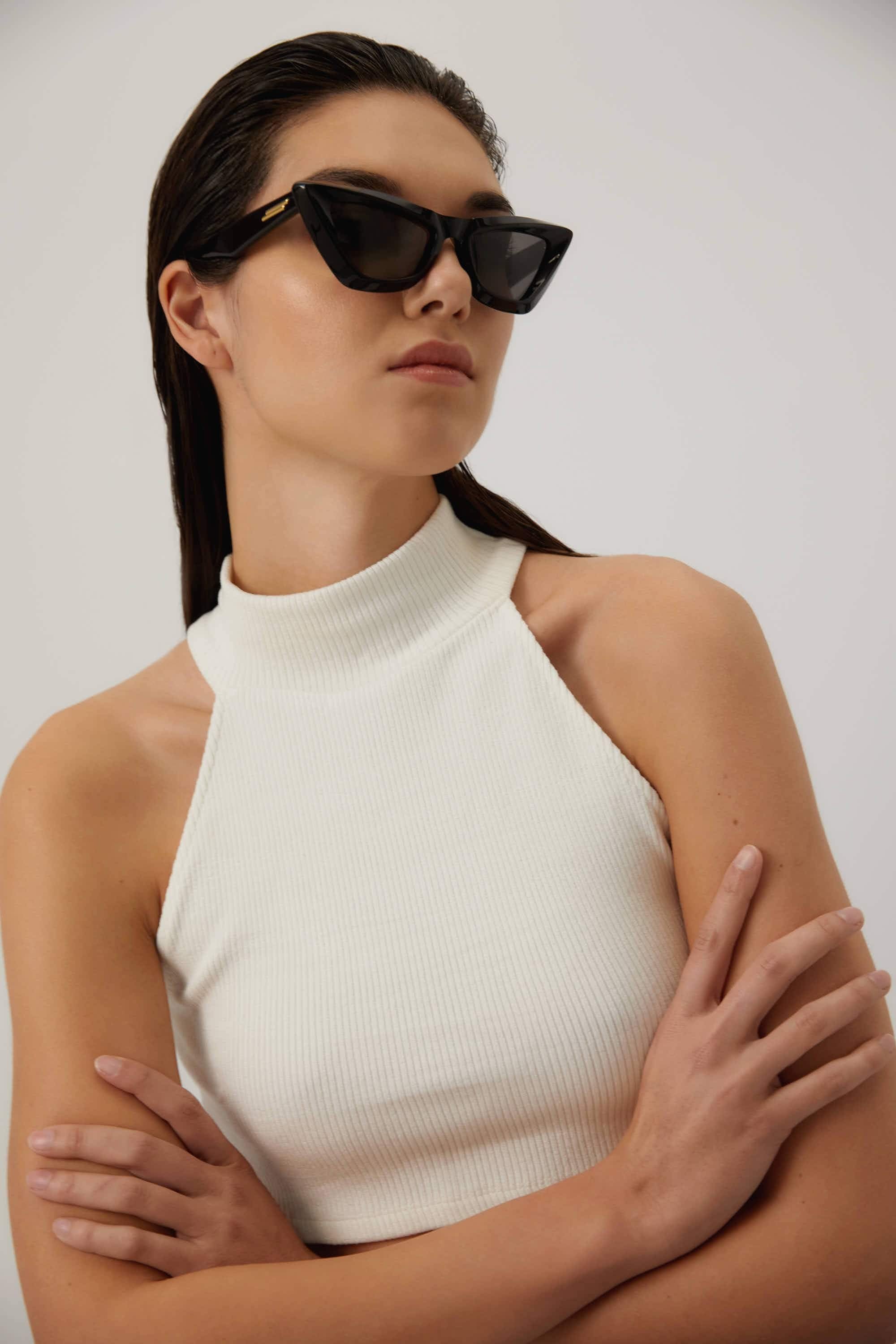 Bottega Veneta sculptured cat-eye edgy black sunglasses