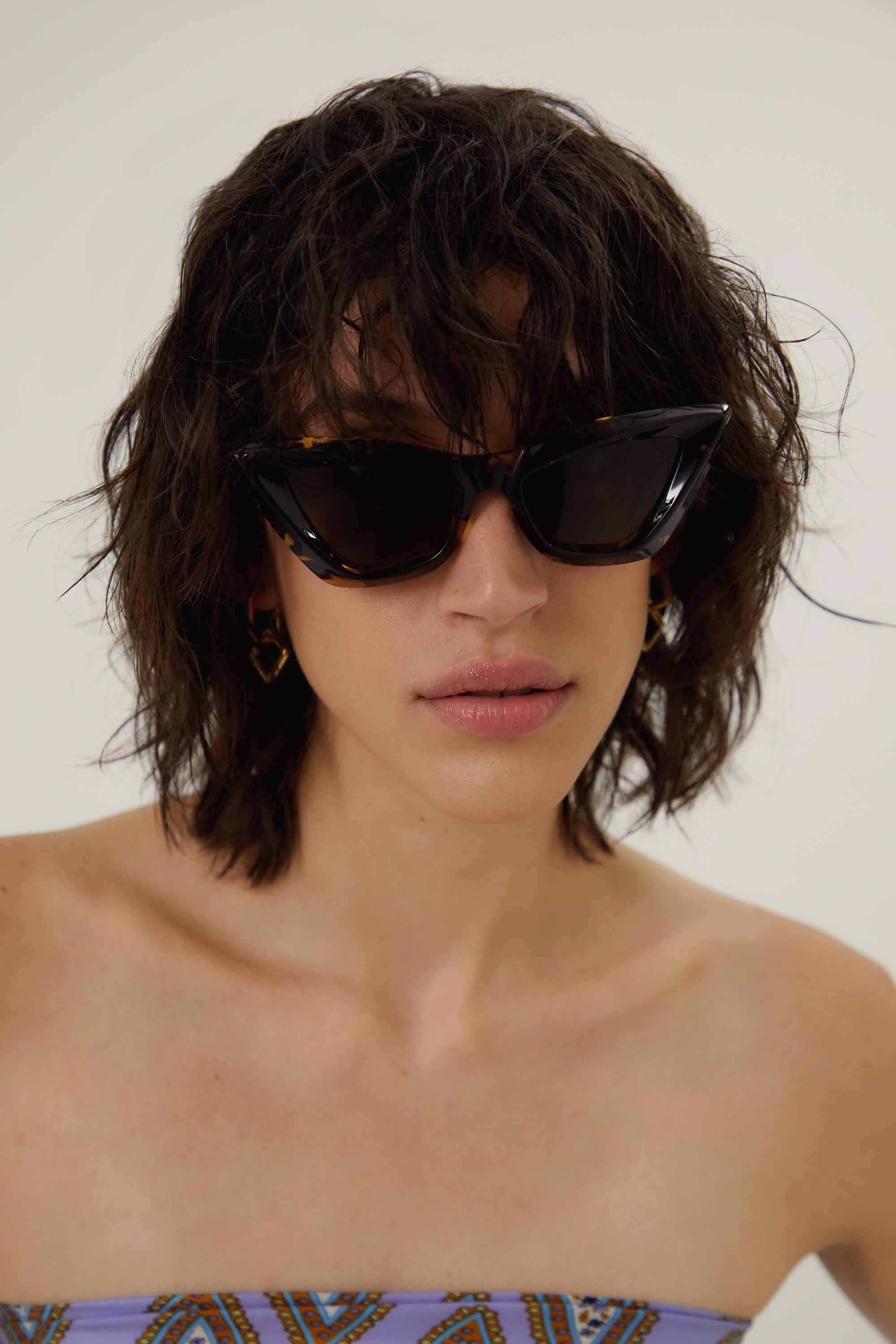 Bottega Veneta sculptured cat-eye edgy havana sunglasses