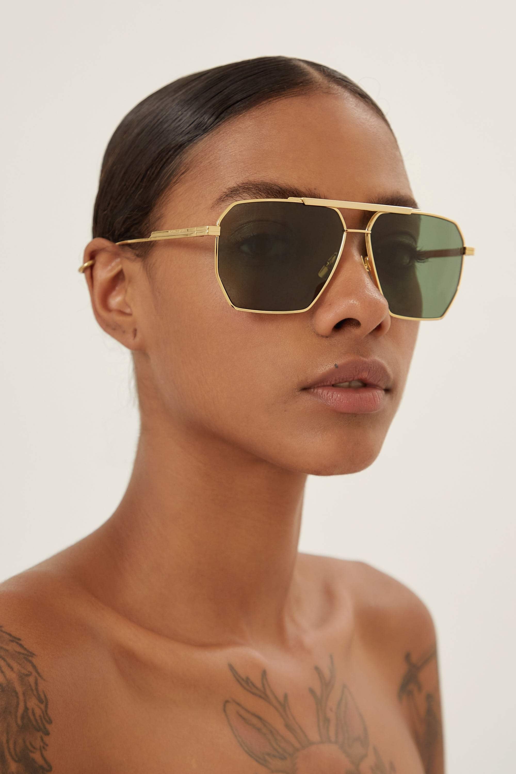 Bottega Veneta UNISEX super light caravan gold green sunglasses