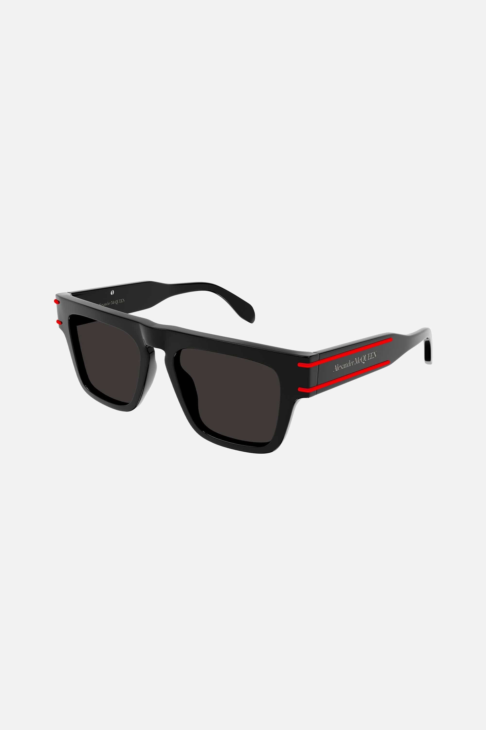 Alexander McQueen black sunglasses with red details on the sides