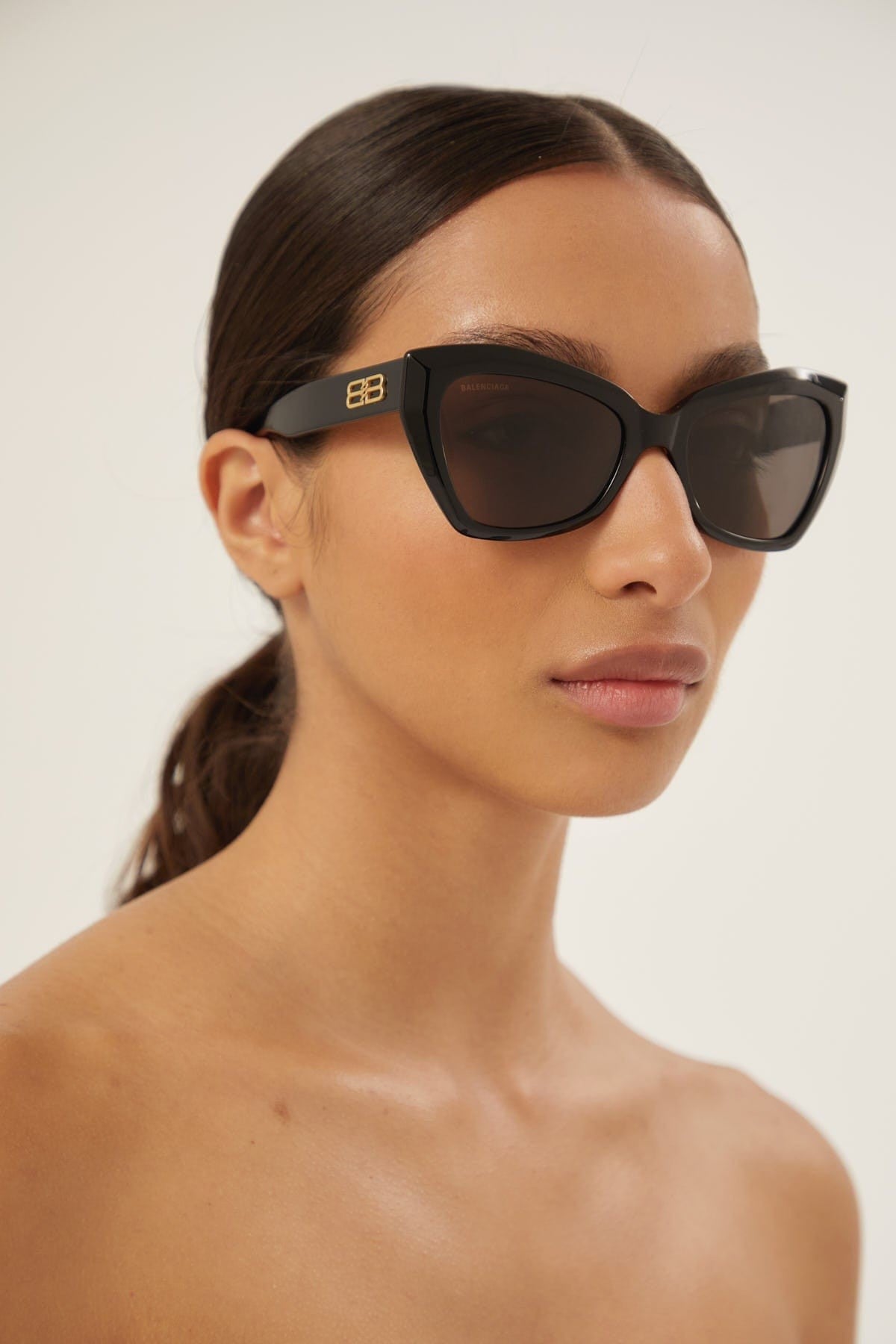 Balenciaga black oversize cat-eye sunglasses with BB logo