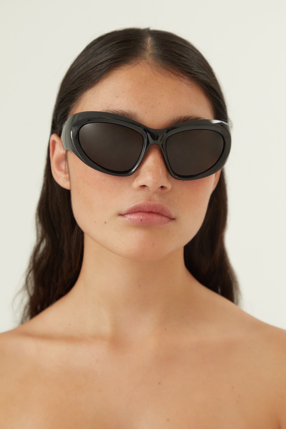 Balenciaga bold wrap around black sunglasses