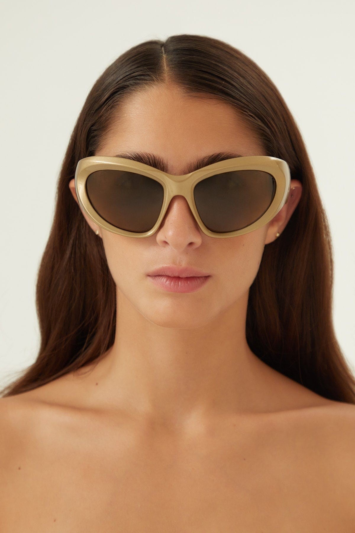 Balenciaga bold wrap around gold sunglasses