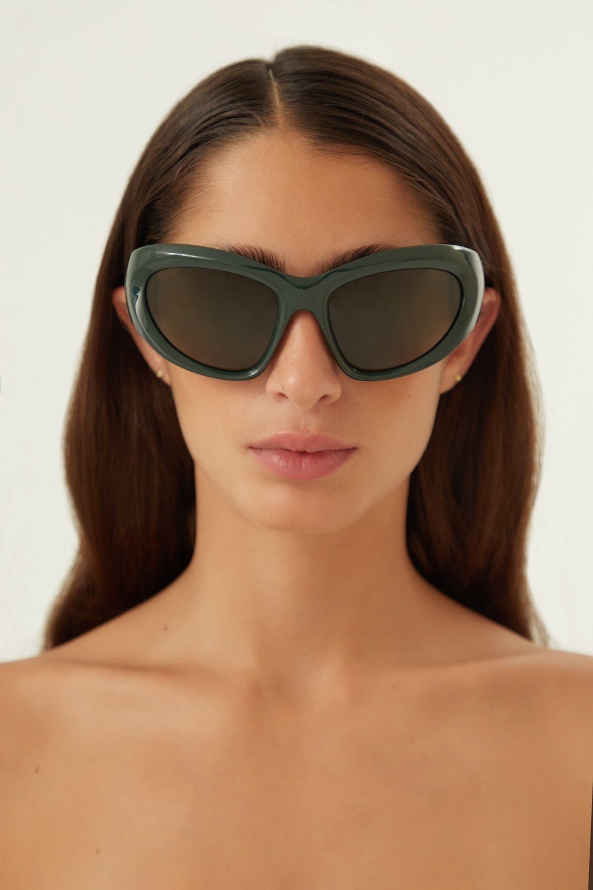 Balenciaga bold wrap around green sunglasses