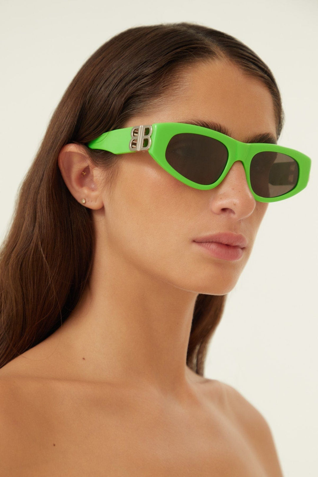 Balenciaga green and silver cat-eye BB sunglasses