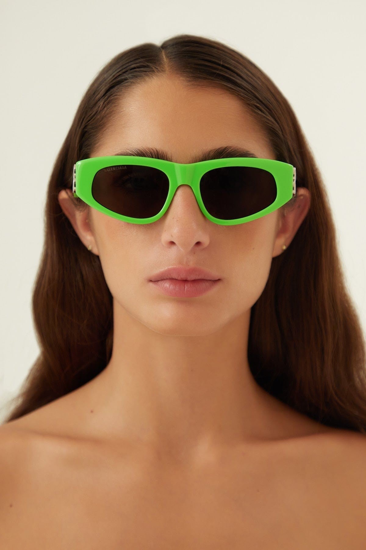 Balenciaga green and silver cat-eye BB sunglasses