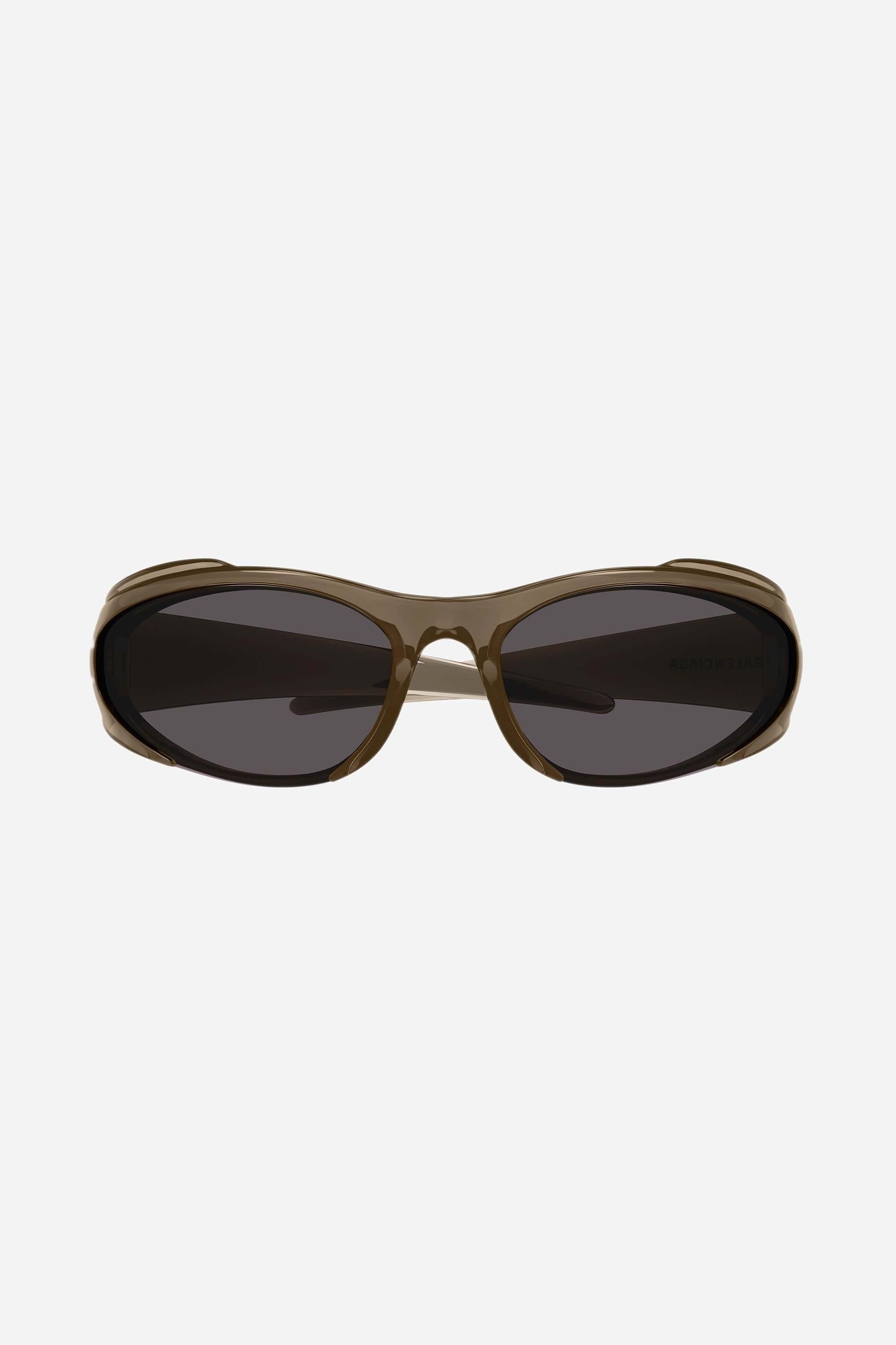 Balenciaga reverse Xpander wrap rectangle brown sporty sunglasses